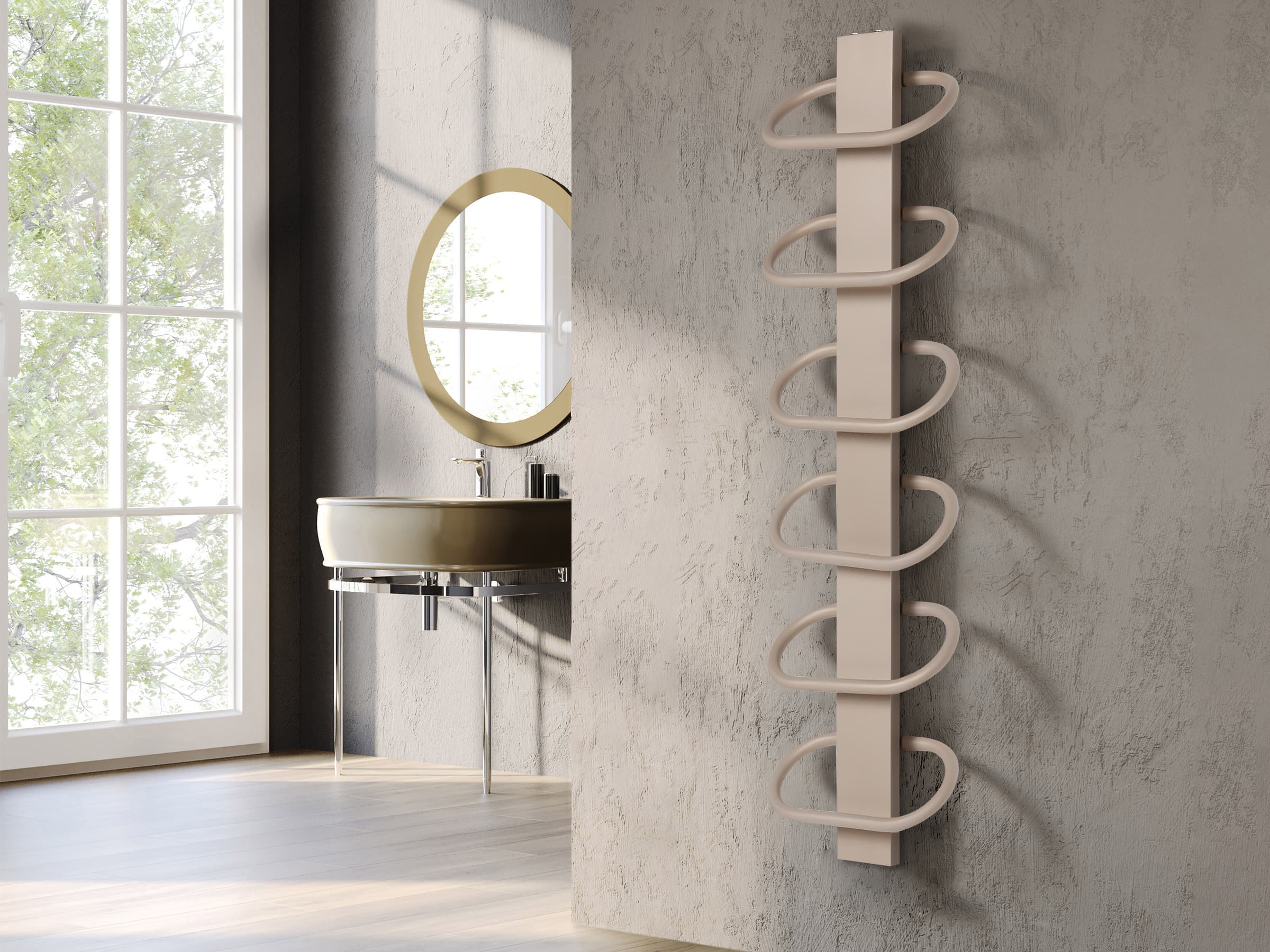 Uscător de prosoape decorativ LOJIMAX, colectia PEARL inaltimea 530 mm. latimea 400 mm. RAL kiwi mat