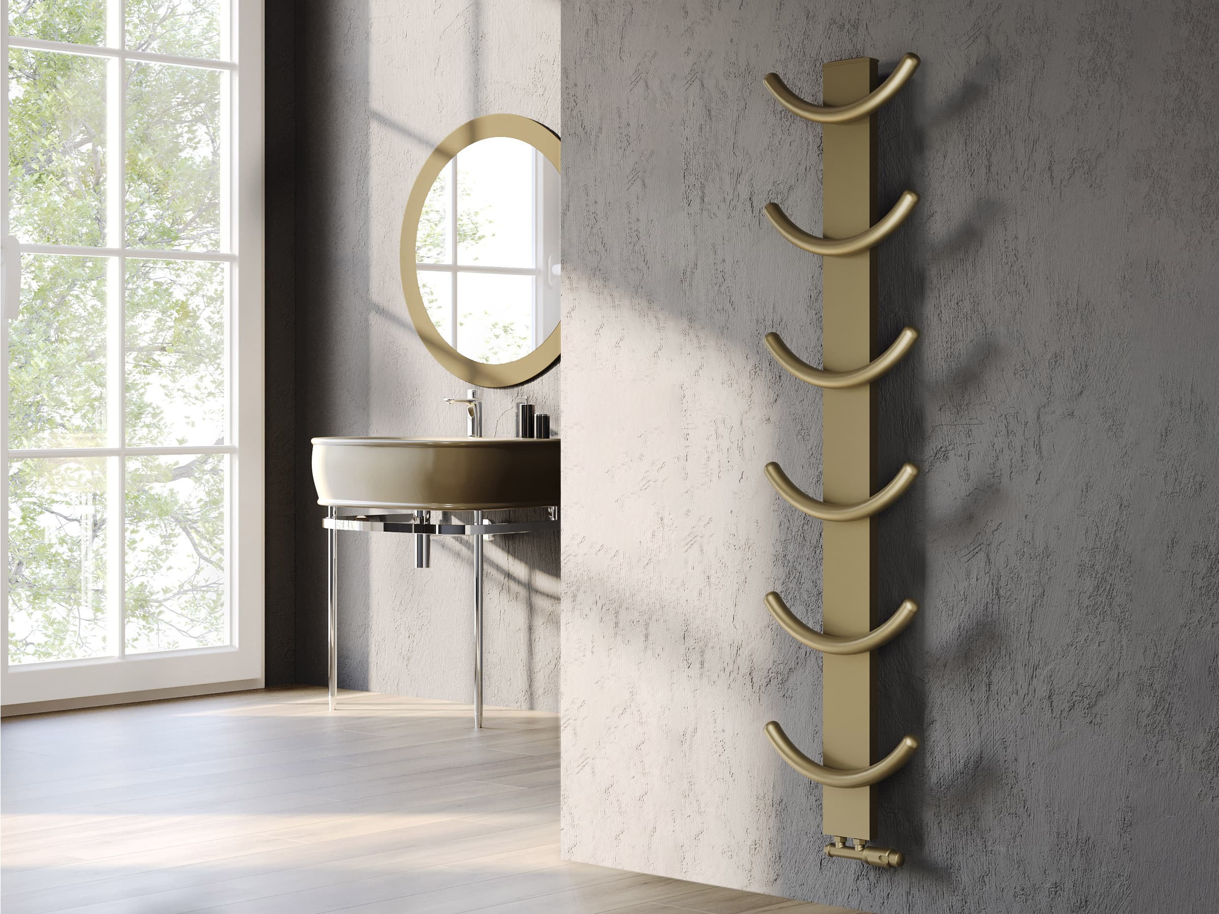 Дизайнерский полотенцесушитель LOJIMAX, коллекция OXY Высота 460 мм. Ширина 400 мм. RAL MY-512 глянец