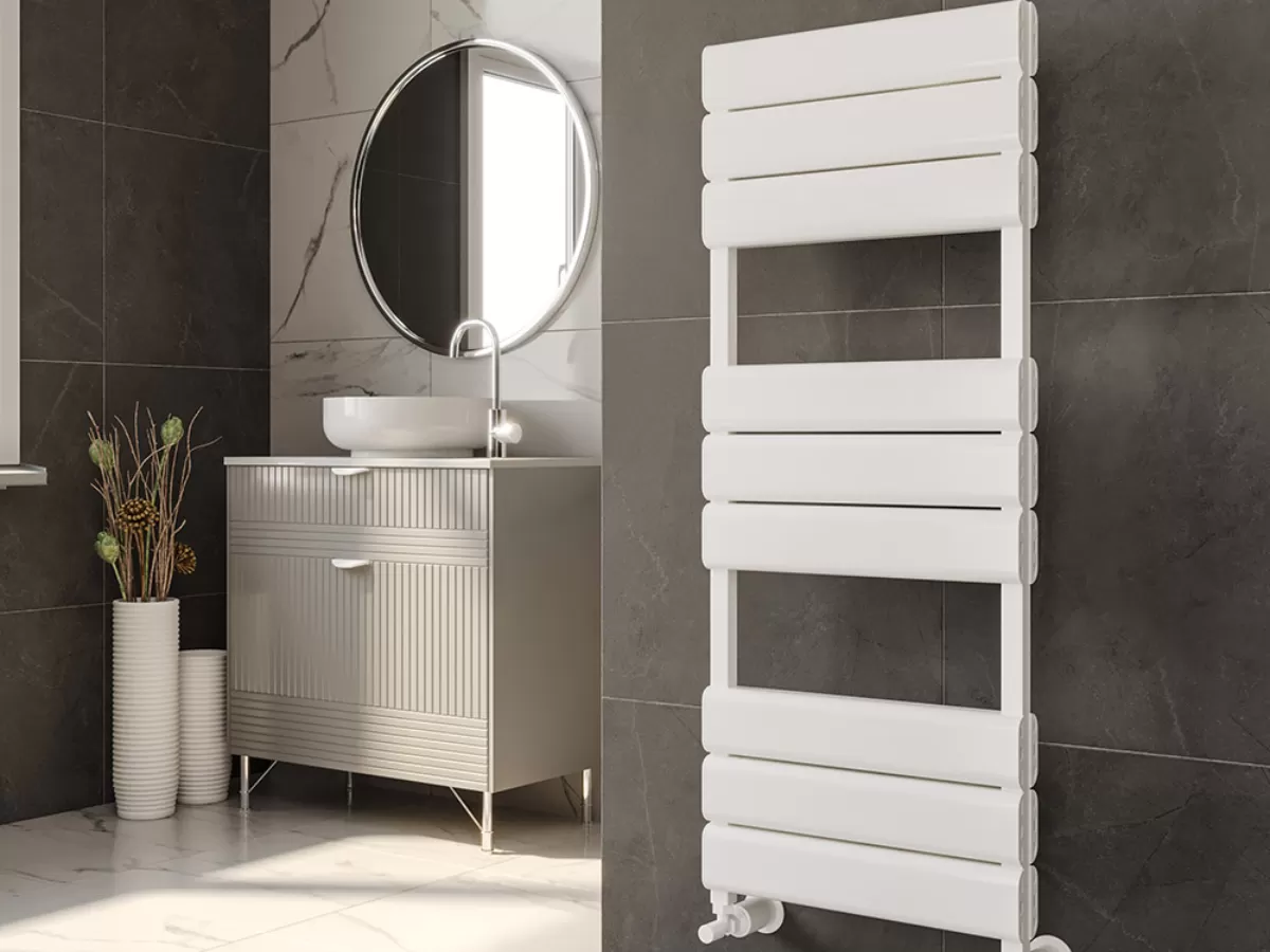Uscător de prosoape decorativ LOJIMAX, colecția STELLA DOUBLE Lățime 400 mm. Înălțime 1200 mm. negru mat