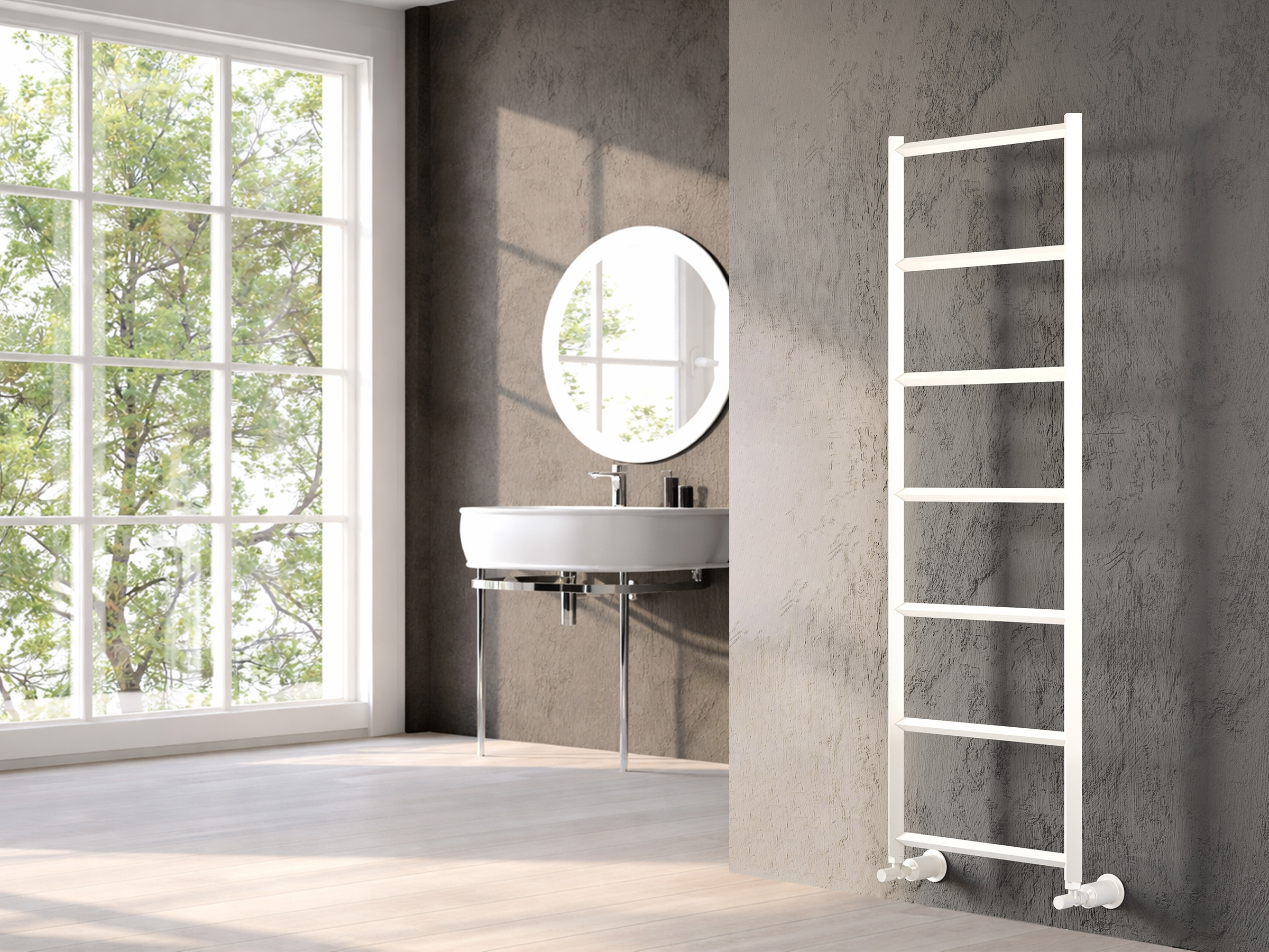 Uscător de prosoape decorativ LOJIMAX, colecția LOTTO LINE Lățime 500 mm. Înălțime 500 mm. alb mat