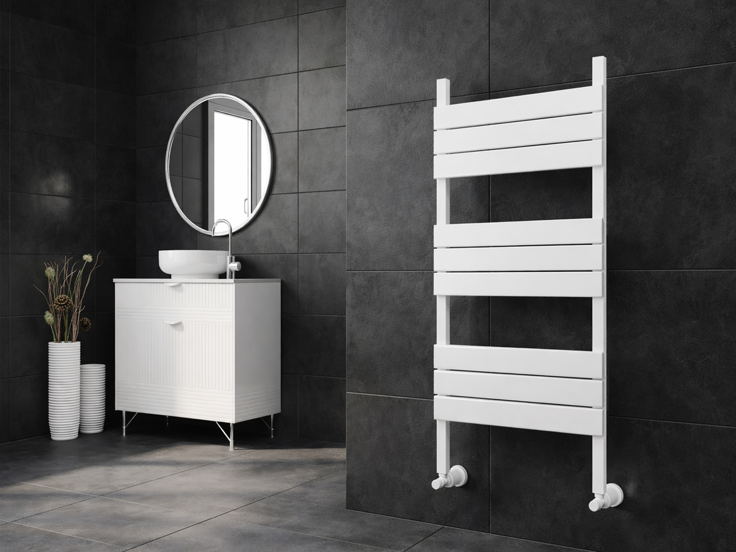 Uscător de prosoape decorativ LOJIMAX, colecția FERRINA PLUS Lățime 300 mm. Înălțime 930 mm. alb mat