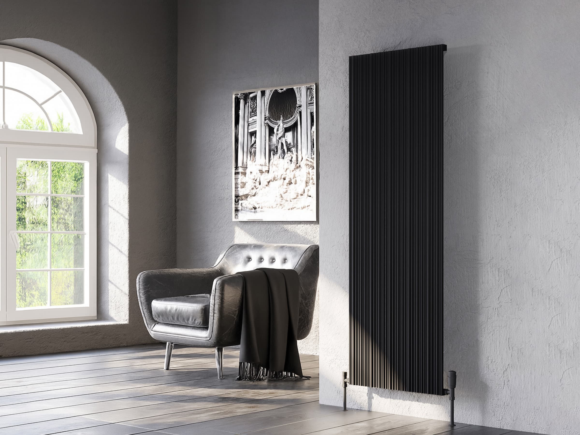 Calorifer decorativ LOJIMAX, colectia BAMBOO inaltimea 300 mm. latimea 239 mm. BLACK MATT ANODISING