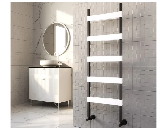 Uscător de prosoape decorativ LOJIMAX, colecția FERRINA DOUBLE LINE Lățime 600 mm. Înălțime 1180 mm. alb mat