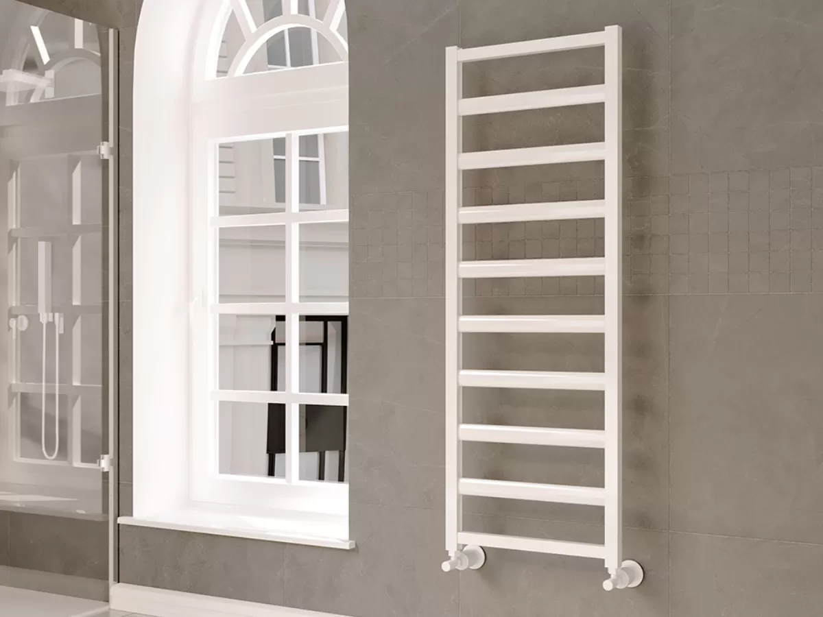 Uscător de prosoape decorativ LOJIMAX, colecția VISTA STYLE Lățime 400 mm. Înălțime 515 mm. alb mat