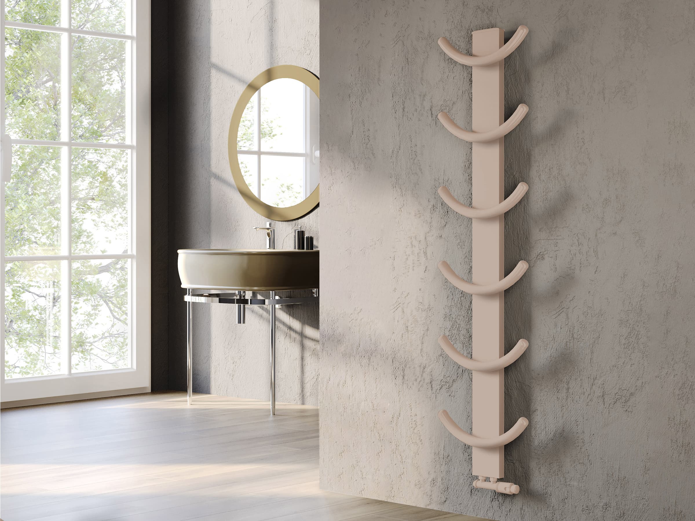 Дизайнерский полотенцесушитель LOJIMAX, коллекция OXY Высота 460 мм. Ширина 400 мм. RAL матовый kiwi