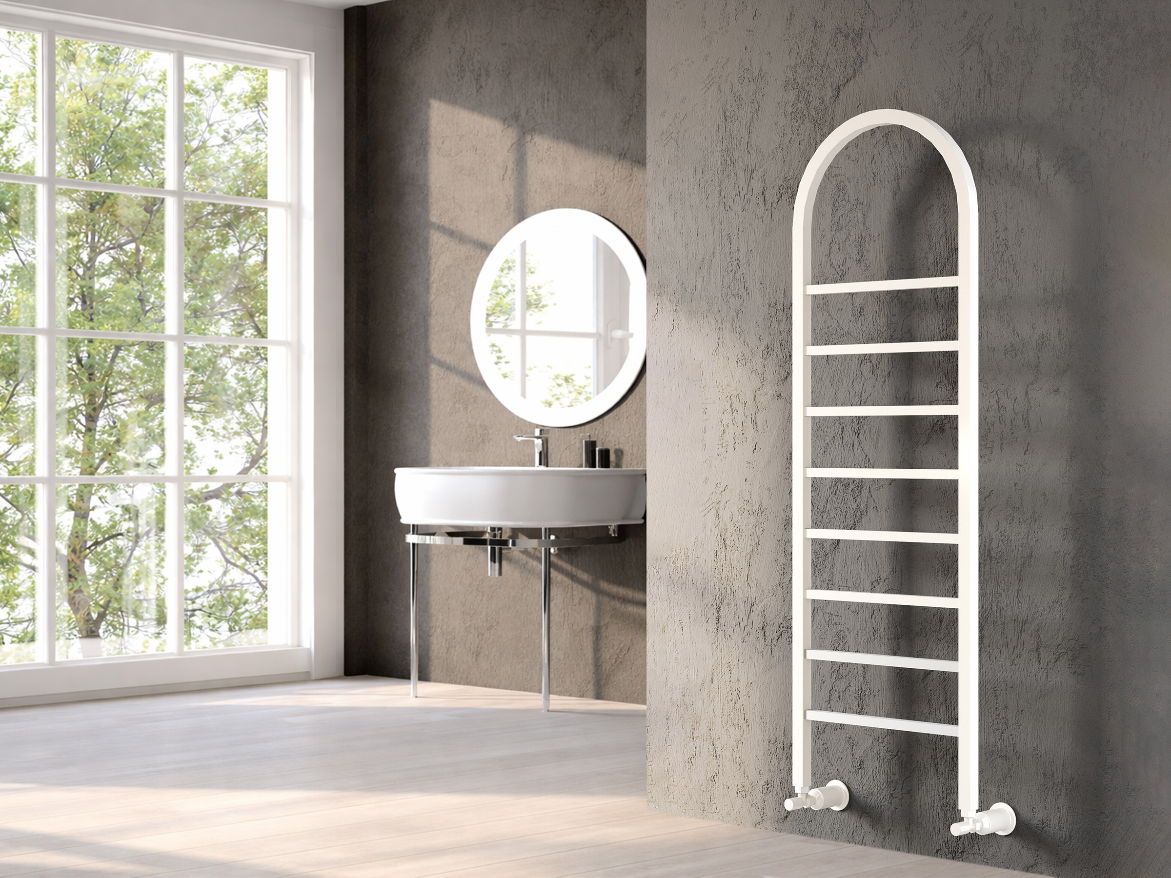 Uscător de prosoape decorativ LOJIMAX, colecția JOY Lățime 800 mm. Înălțime 500 mm. alb mat