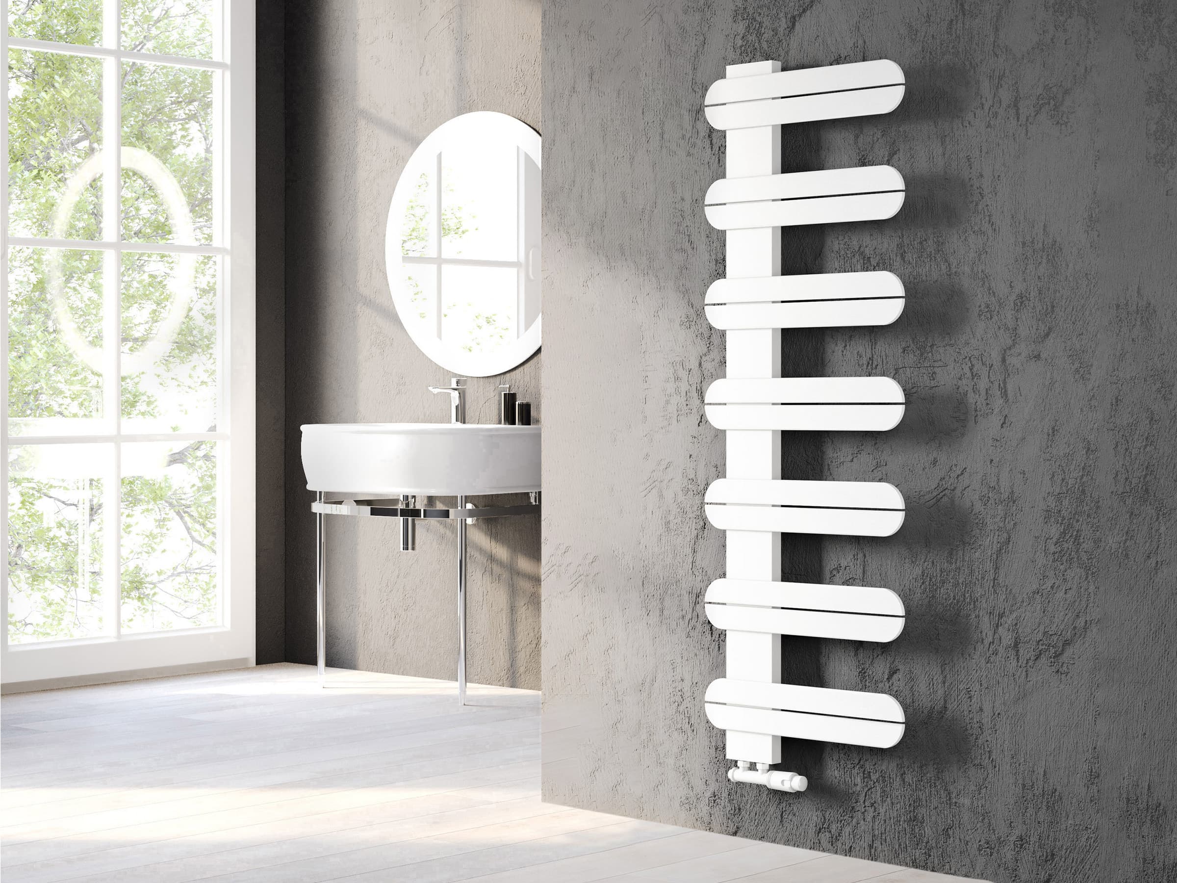 Uscător de prosoape decorativ LOJIMAX, colecția LINEA Lățime 195 mm. Înălțime 400 mm. alb mat