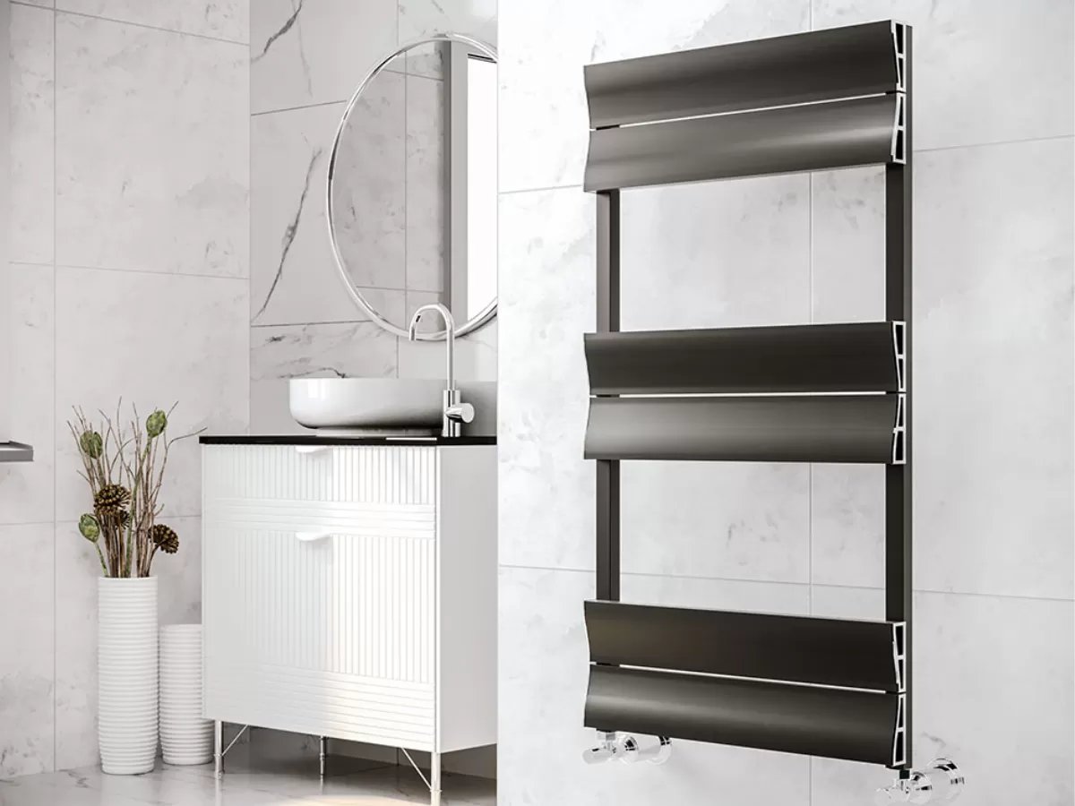 Uscător de prosoape decorativ LOJIMAX, colecția DUAL LINE Lățime 500 mm. Înălțime 1750 mm. alb mat