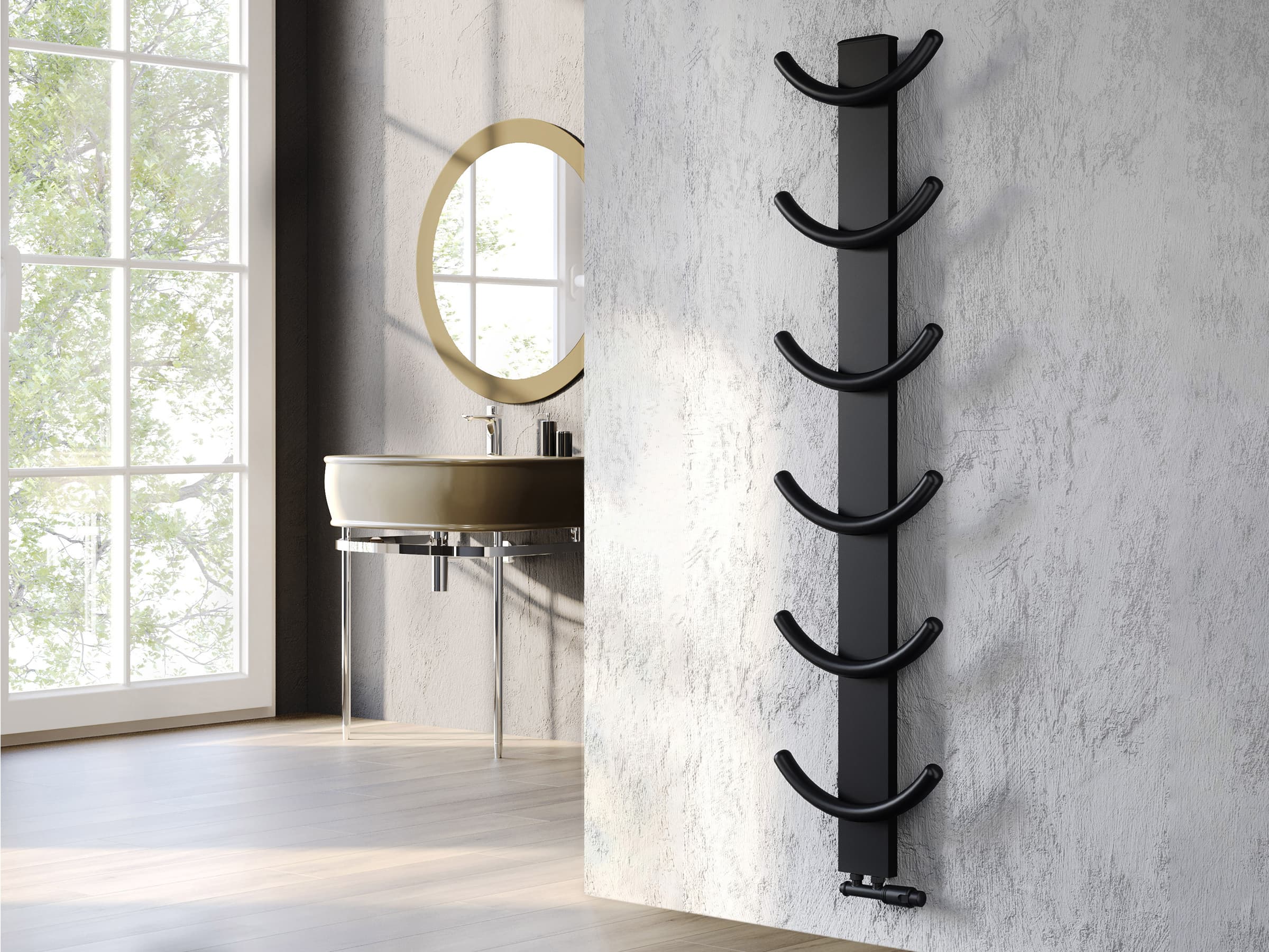 Uscător de prosoape decorativ LOJIMAX, colecția OXY Lățime 1270 mm. Înălțime 400 mm. negru mat