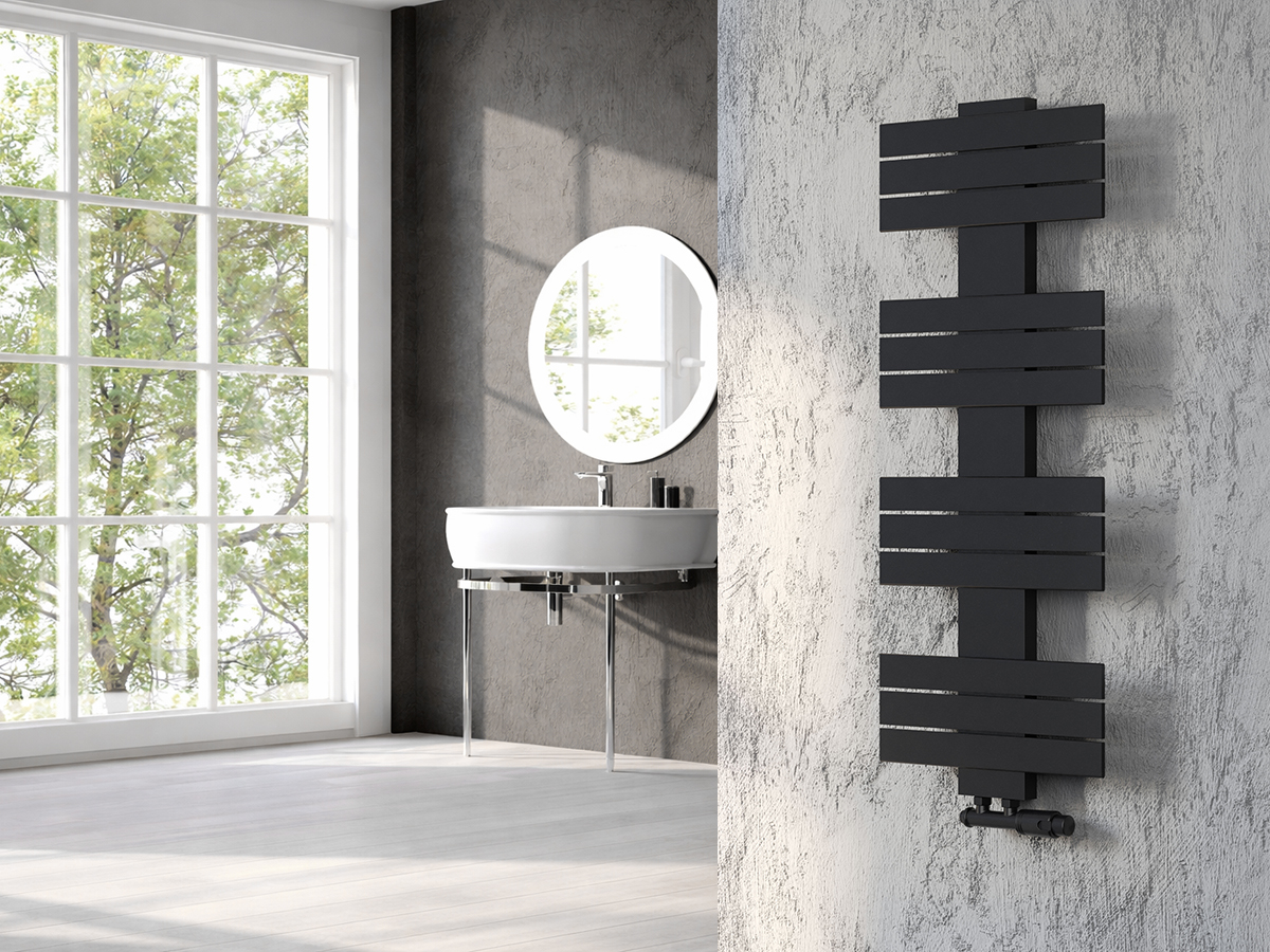 Uscător de prosoape decorativ LOJIMAX, colecția ALBATROS Lățime 250 mm. Înălțime 400 mm. negru mat