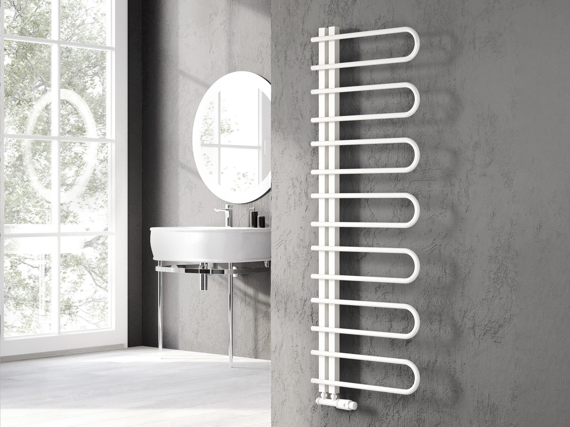 Uscător de prosoape decorativ LOJIMAX, colecția CORTE Lățime 400 mm. Înălțime 500 mm. alb mat