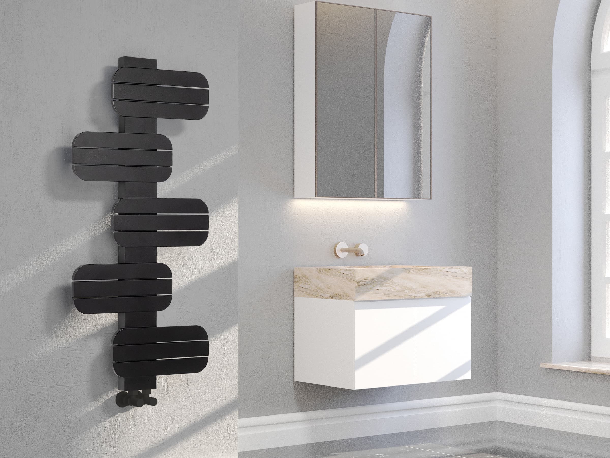 Uscător de prosoape decorativ LOJIMAX, colecția BAMITO Lățime 658 mm. Înălțime 500 mm. negru mat