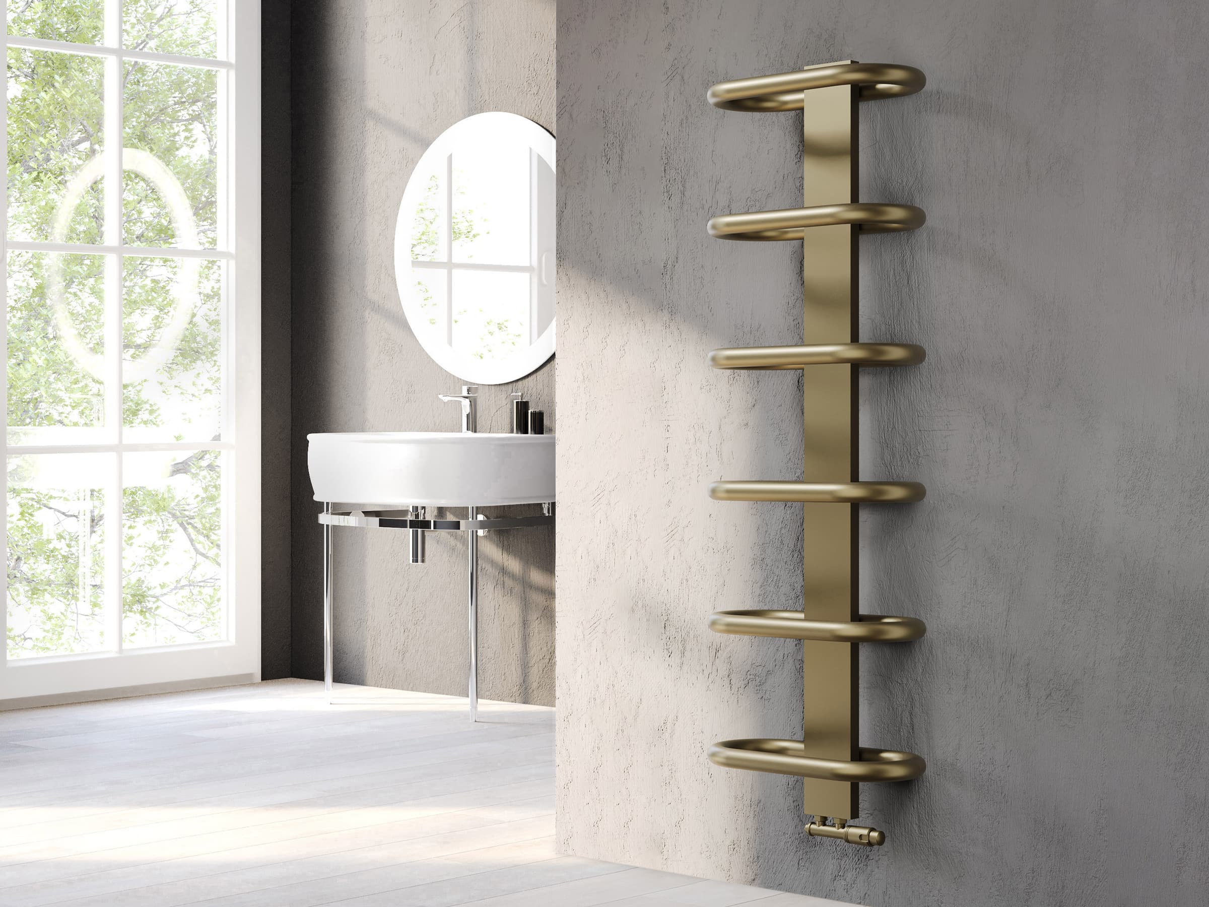 Uscător de prosoape decorativ LOJIMAX, colectia TEOS inaltimea 390 mm. latimea 400 mm. RAL MY-512 luciu