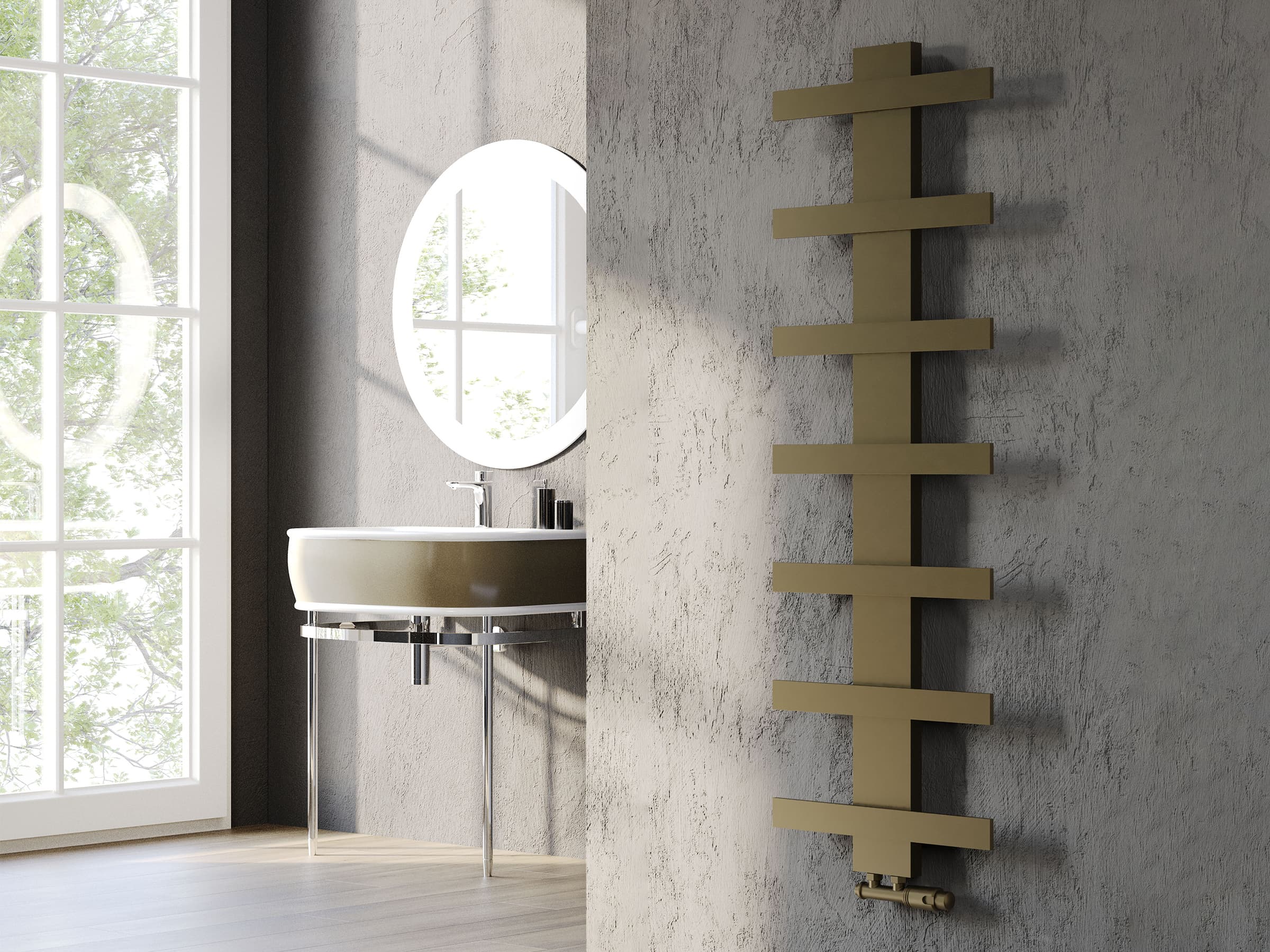 Дизайнерский полотенцесушитель LOJIMAX, коллекция ALBATROS STYLE Высота 340 мм. Ширина 450 мм. RAL MY-512 глянец