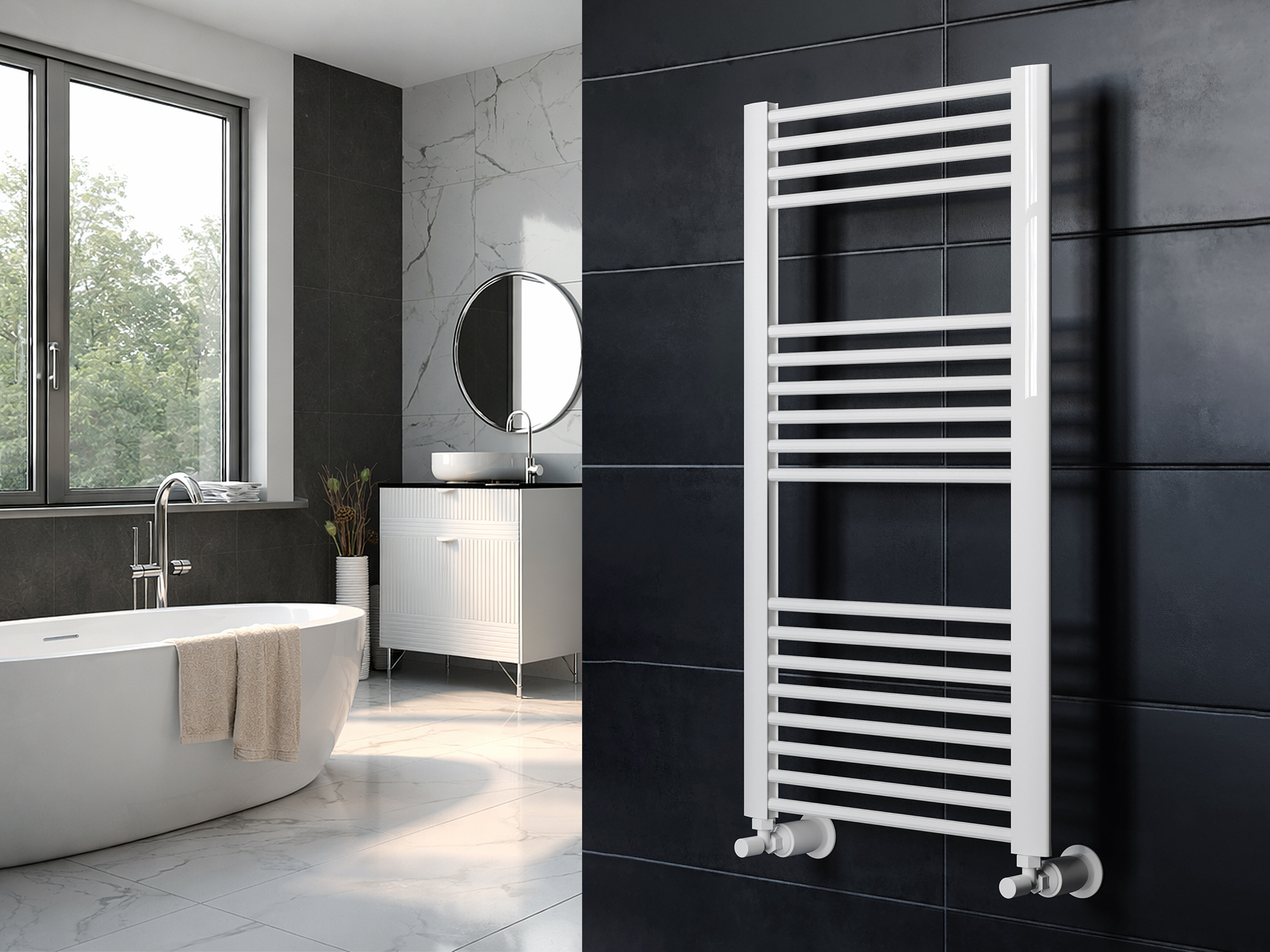 Uscător de prosoape decorativ LOJIMAX, colecția LODOS PLUS Lățime 300 mm. Înălțime 800 mm. alb mat