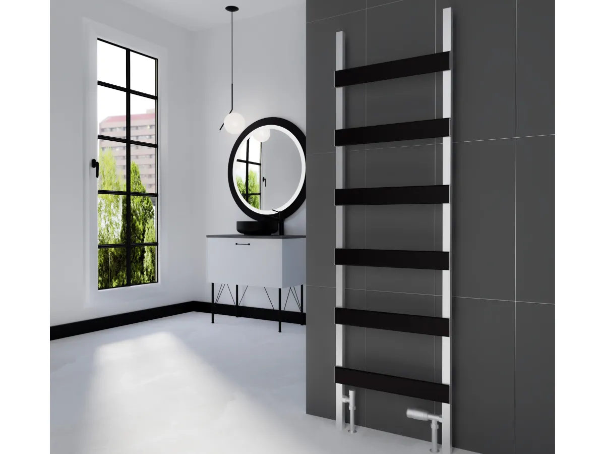 Uscător de prosoape decorativ LOJIMAX, colecția FERRINA LINE Lățime 600 mm. Înălțime 1180 mm. alb mat