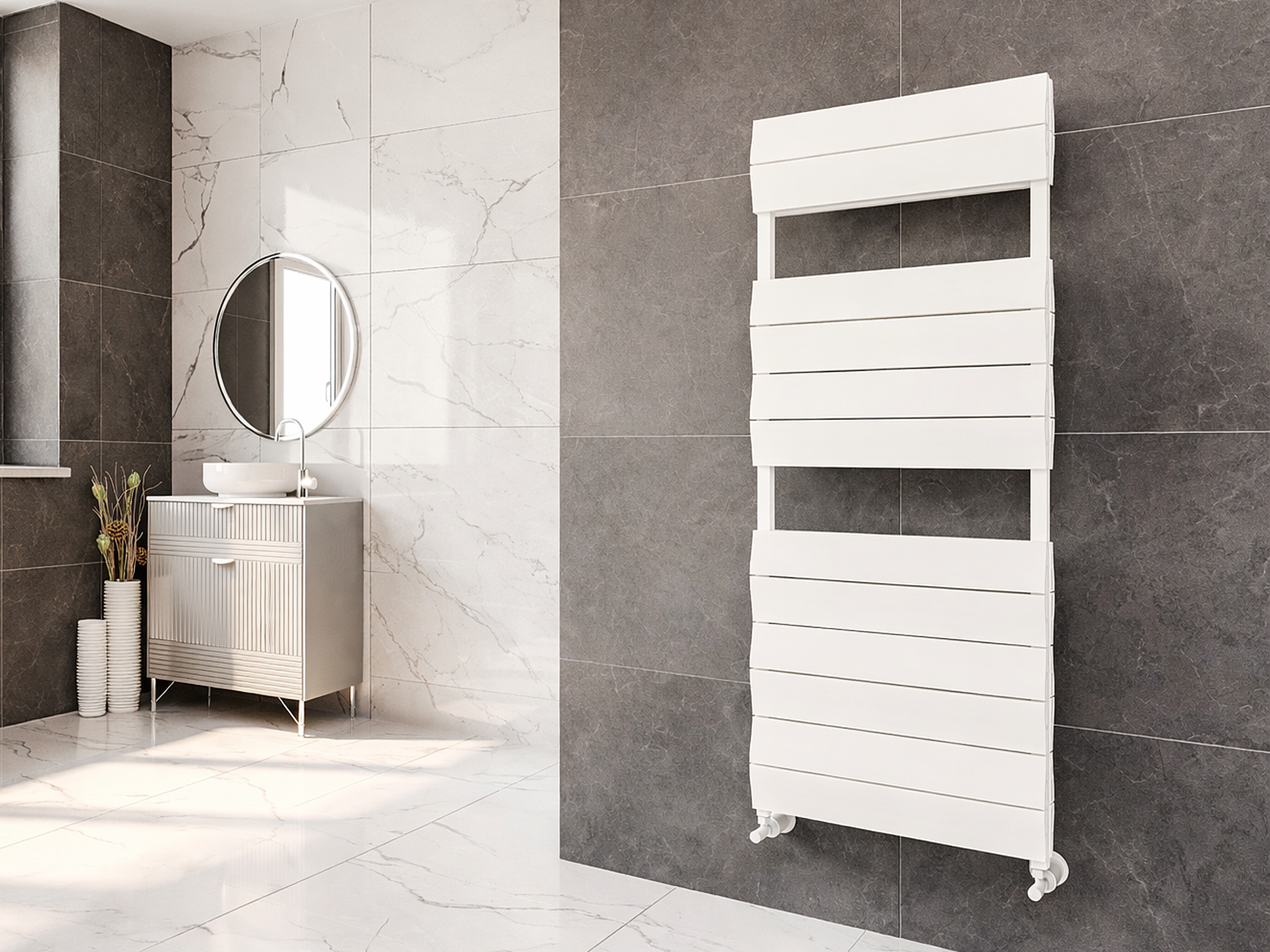 Uscător de prosoape decorativ LOJIMAX, colecția LIA DOUBLE PLUS Lățime 400 mm. Înălțime 1200 mm. alb mat