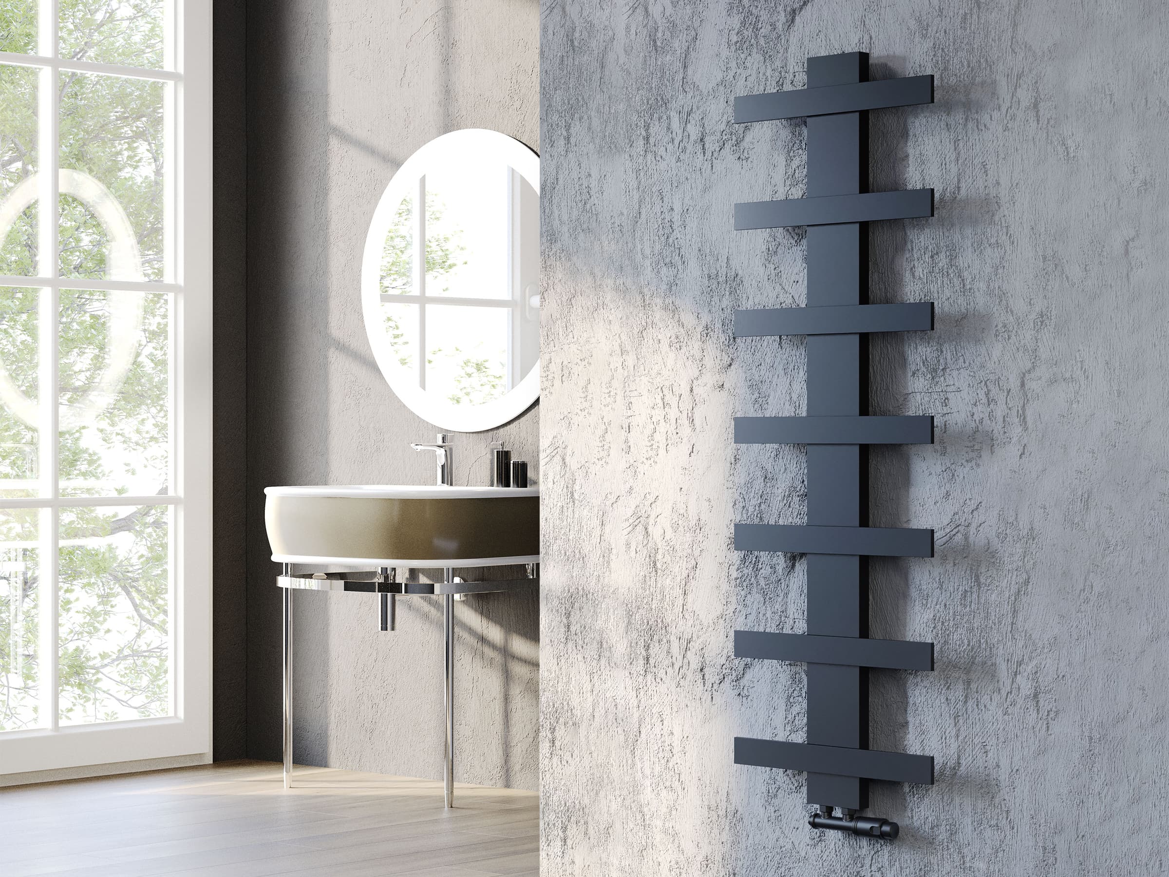 Дизайнерский полотенцесушитель LOJIMAX, коллекция ALBATROS STYLE Ширина 940 мм. Высота 450 мм. черный мат