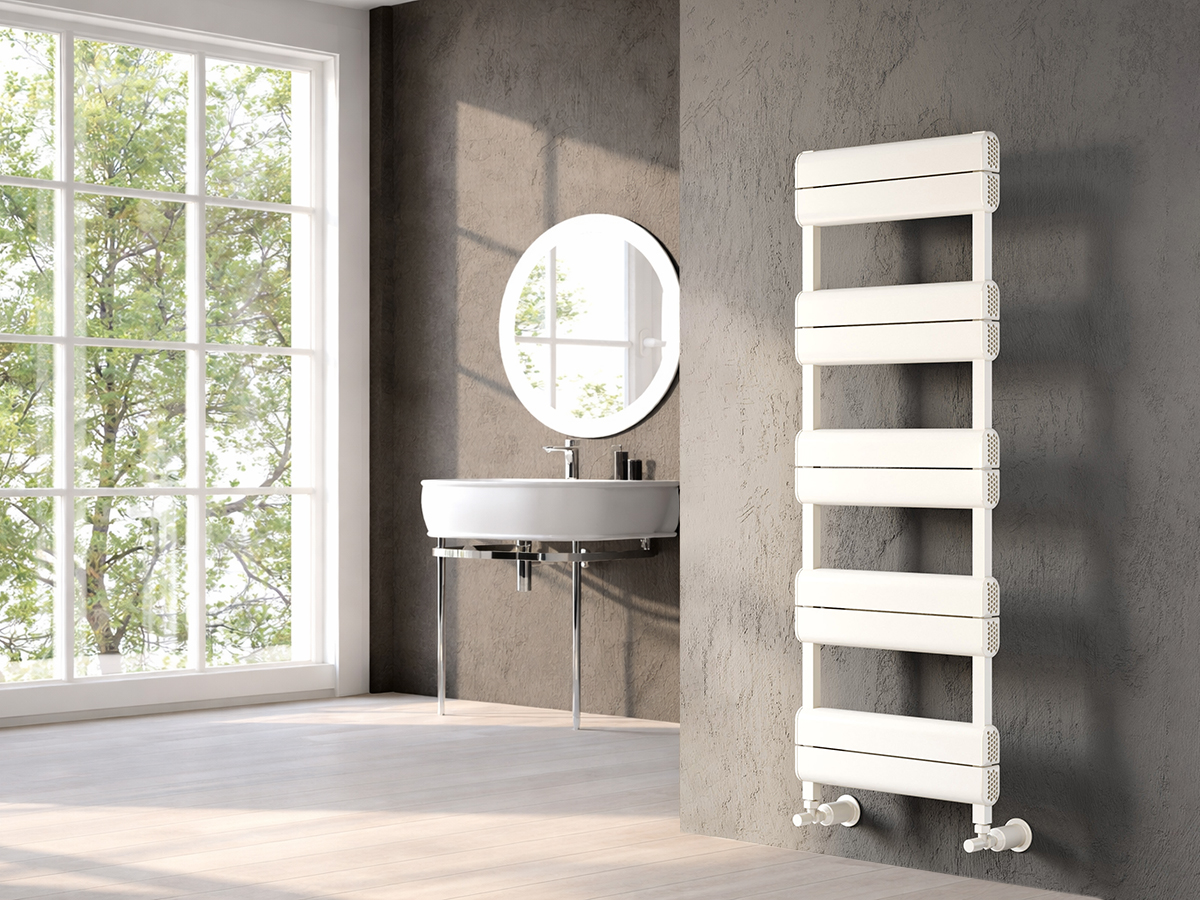 Uscător de prosoape decorativ LOJIMAX, colecția COLLINA Lățime 300 mm. Înălțime 488 mm. alb mat