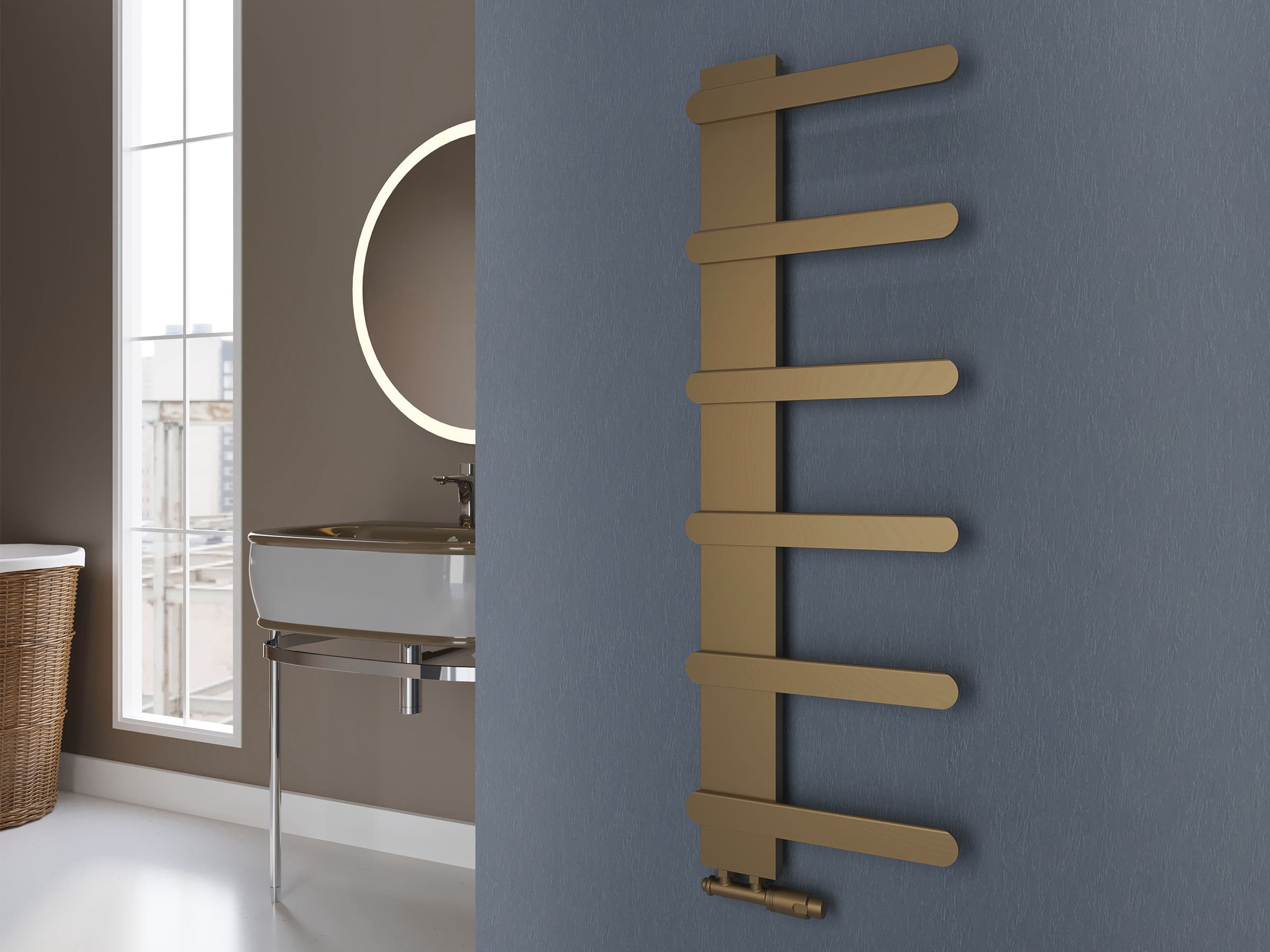 Дизайнерский полотенцесушитель LOJIMAX, коллекция NUMMO STYLE Высота 340 мм. Ширина 450 мм. RAL MY-512 глянец