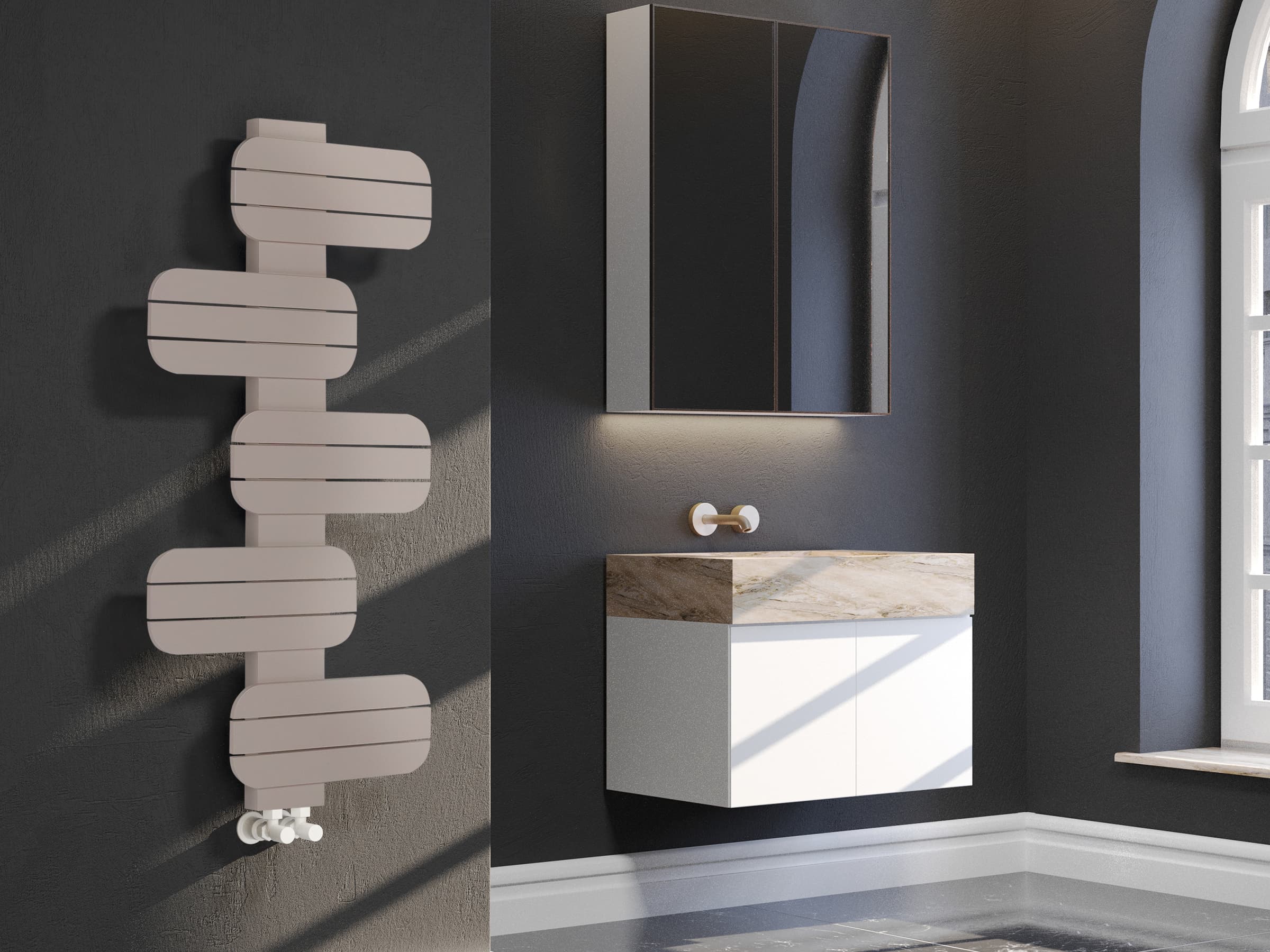 Uscător de prosoape decorativ LOJIMAX, colectia BAMITO inaltimea 452 mm. latimea 500 mm. RAL kiwi mat