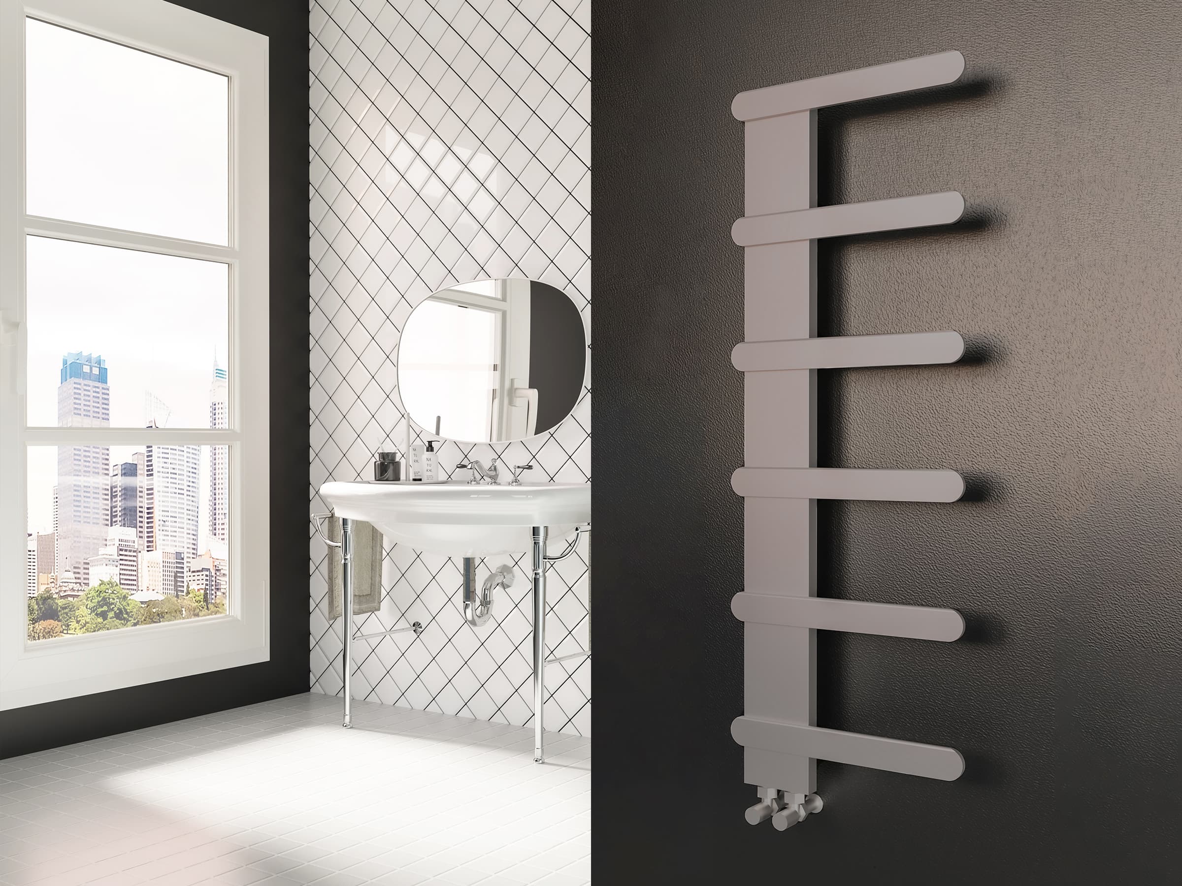 Дизайнерский полотенцесушитель LOJIMAX, коллекция NUMMO STYLE Высота 340 мм. Ширина 450 мм. RAL матовый kiwi