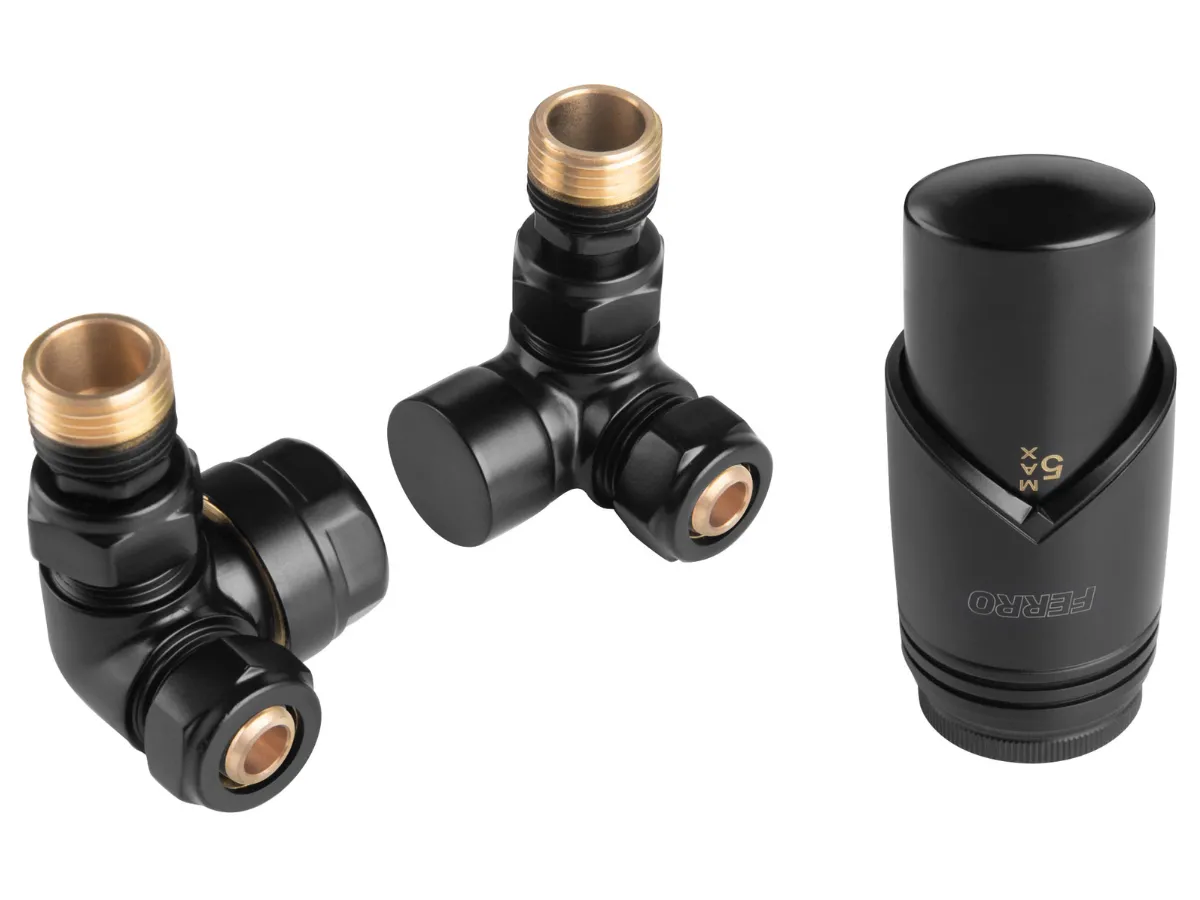 Robinet cal axiali Ferro 16*2 tur+retur Black + cap termo
