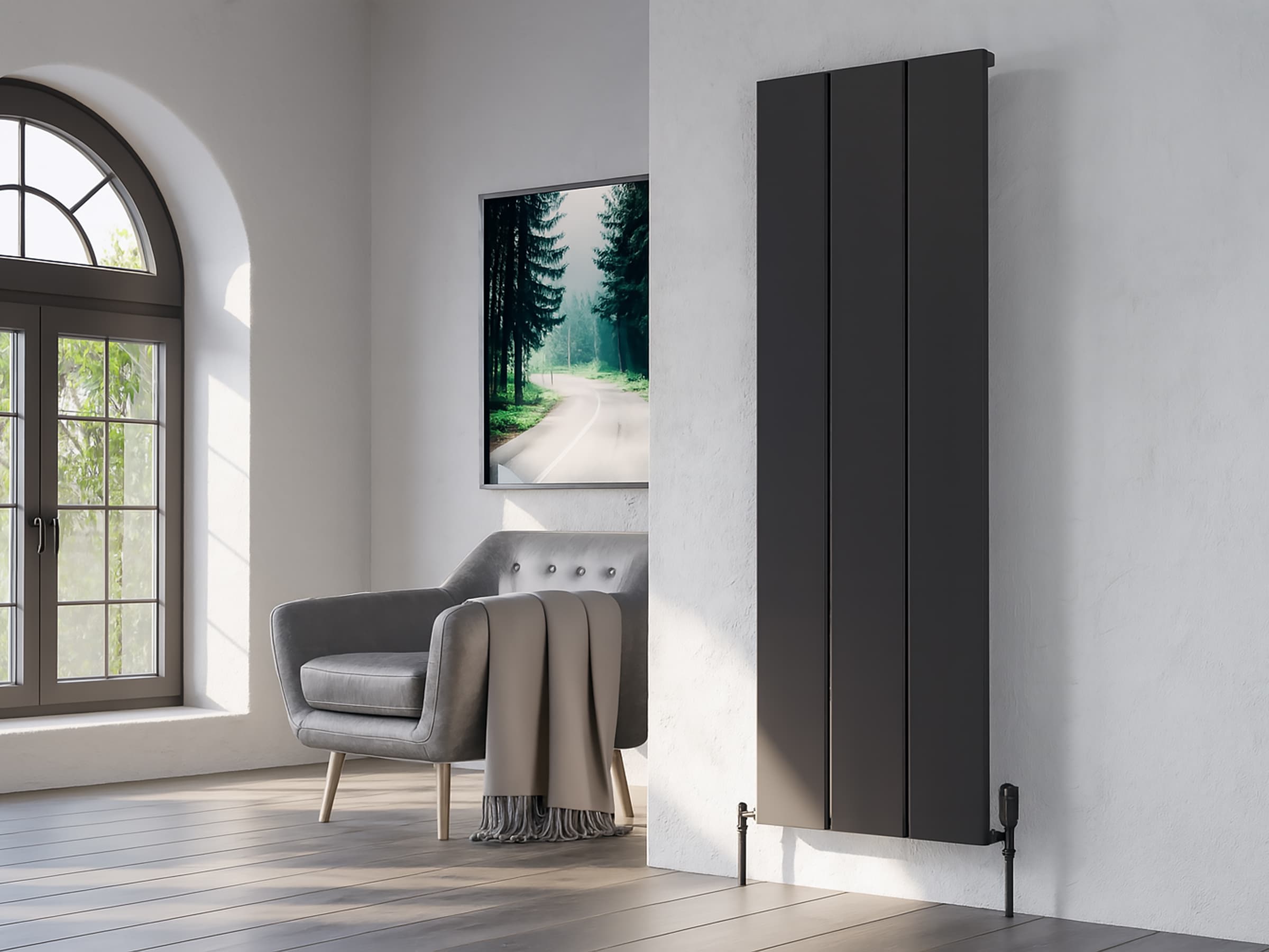 Calorifer decorativ LOJIMAX, colectia  NISH DOUBLE inaltimea 200 mm. latimea 404 mm. negru mat