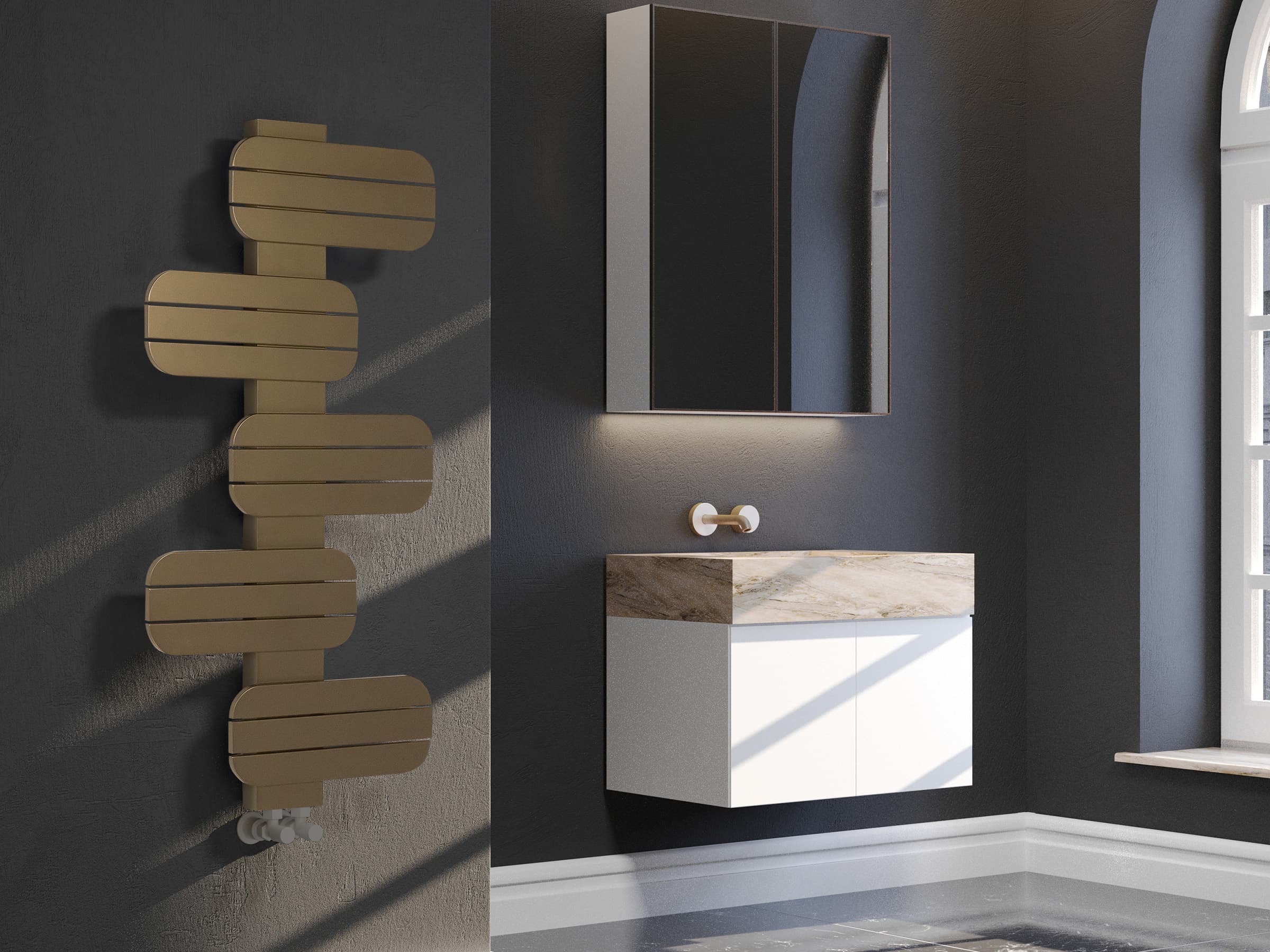 Uscător de prosoape decorativ LOJIMAX, colectia BAMITO inaltimea 452 mm. latimea 500 mm. RAL MY-512 luciu