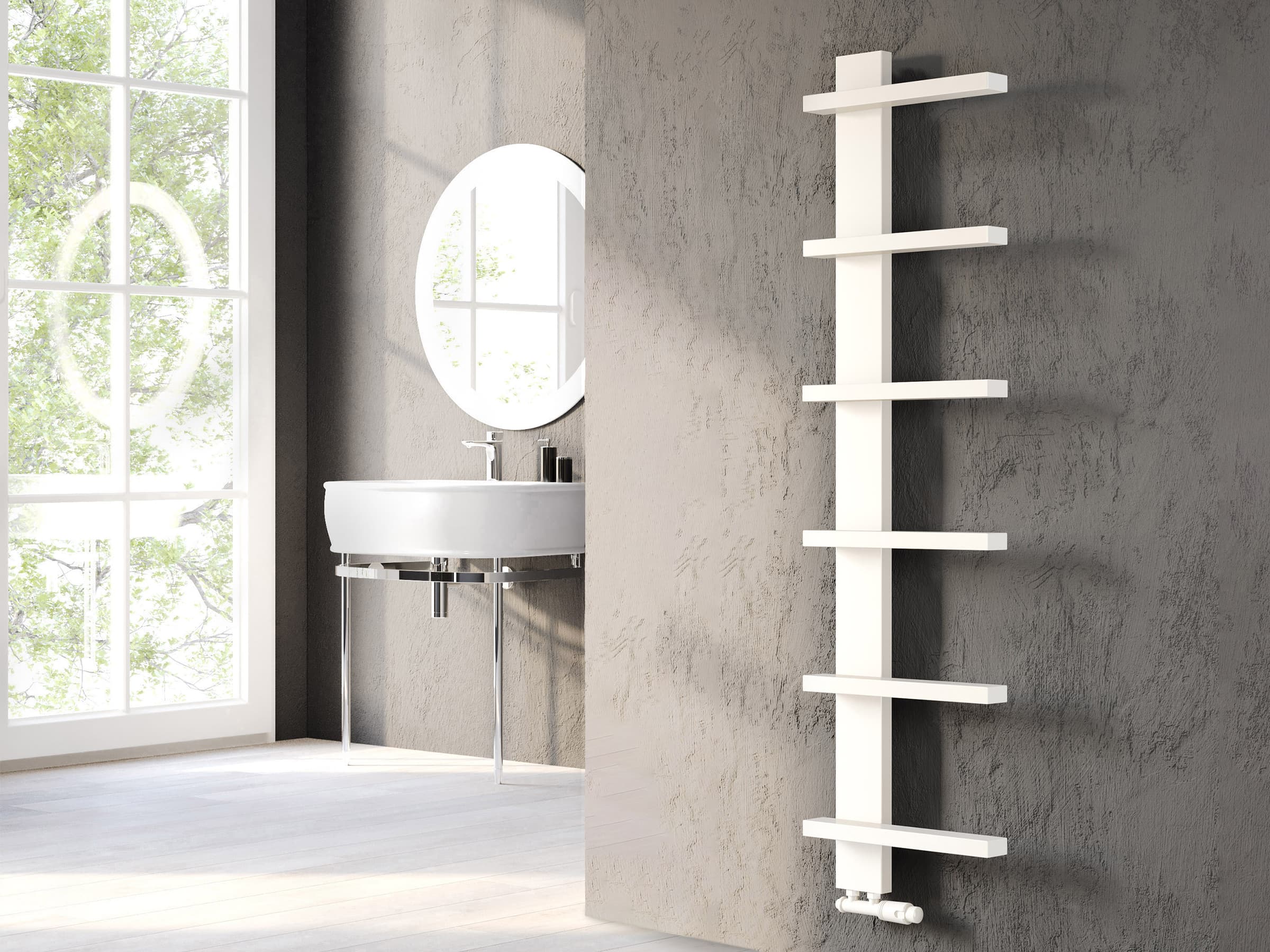 Uscător de prosoape decorativ LOJIMAX, colecția LION Lățime 485 mm. Înălțime 300 mm. alb mat