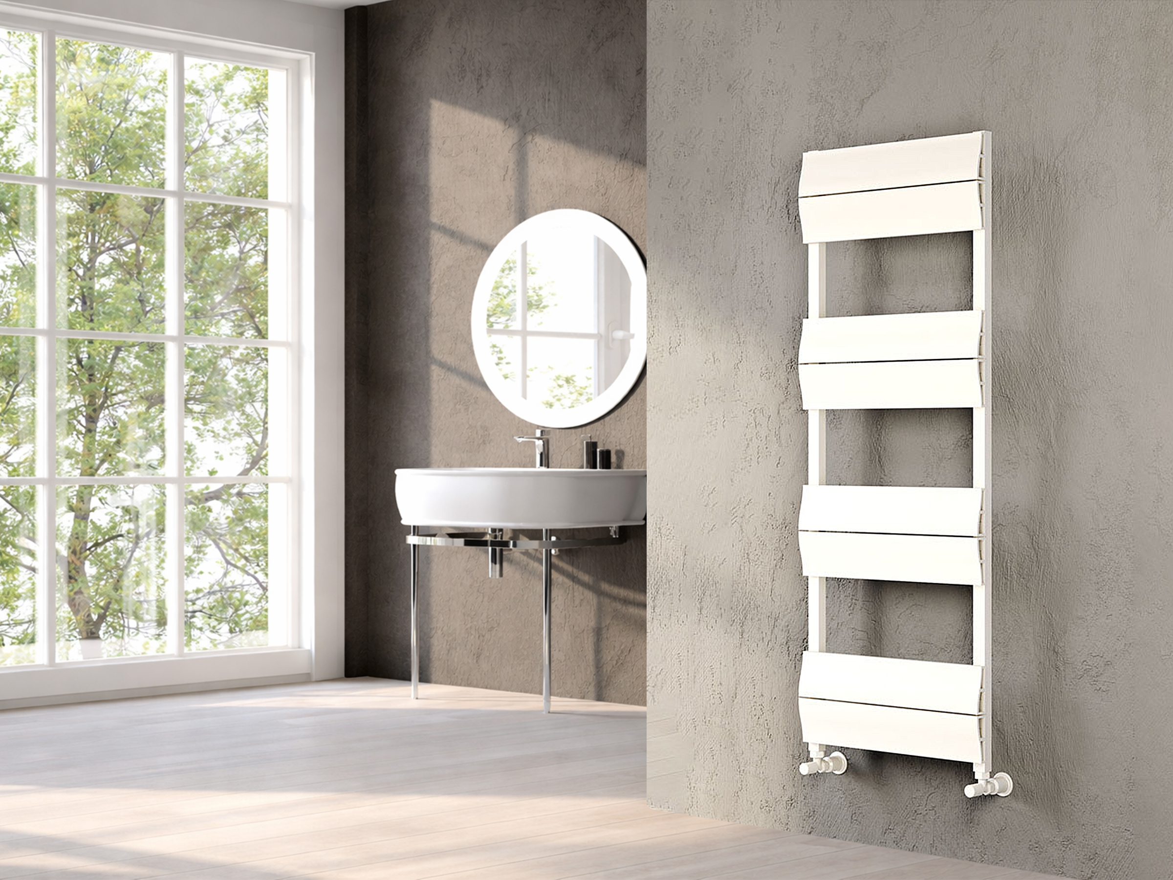 Uscător de prosoape decorativ LOJIMAX, colecția LIA LINE Lățime 400 mm. Înălțime 600 mm. alb mat