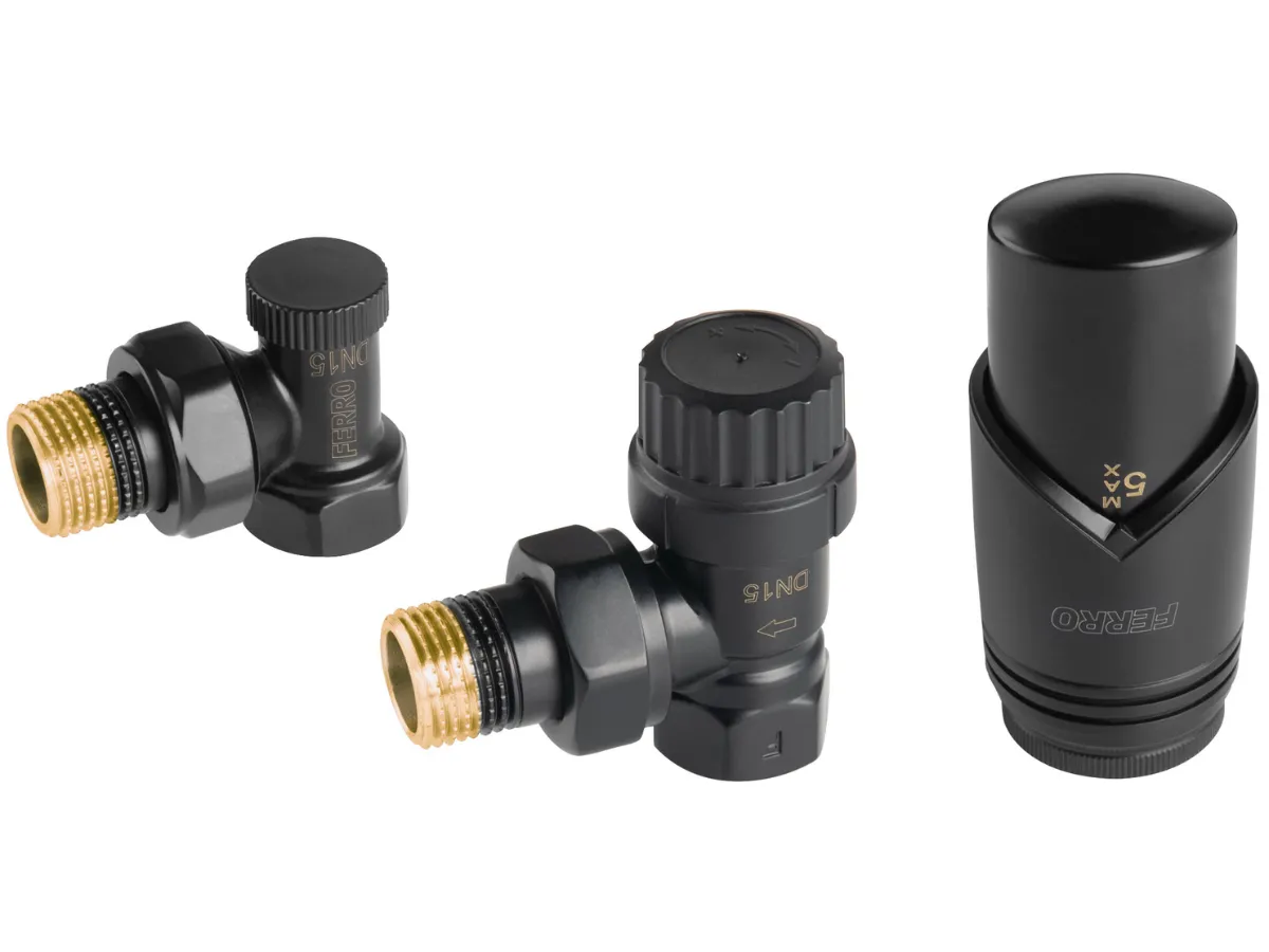 Robinet cal colt Ferro set 1/2' tur+retur negru + cap termo