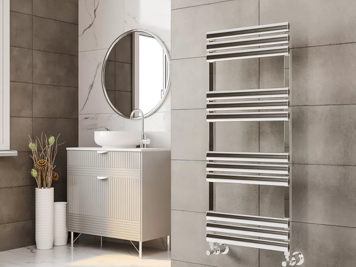 Uscător de prosoape decorativ LOJIMAX, colecția TALIA LINE Lățime 400 mm. Înălțime 1200 mm. negru mat
