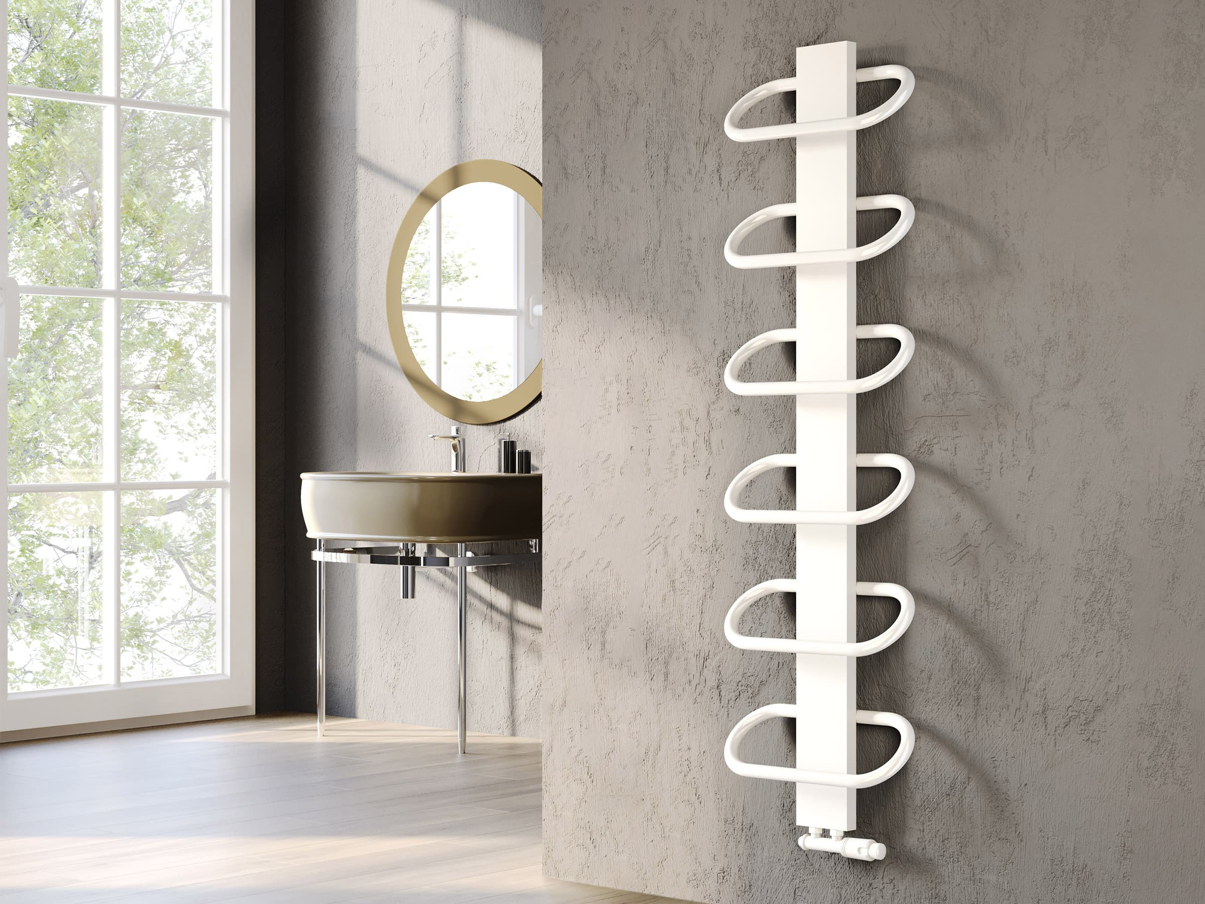 Uscător de prosoape decorativ LOJIMAX, colecția PEARL Lățime 530 mm. Înălțime 400 mm. alb mat