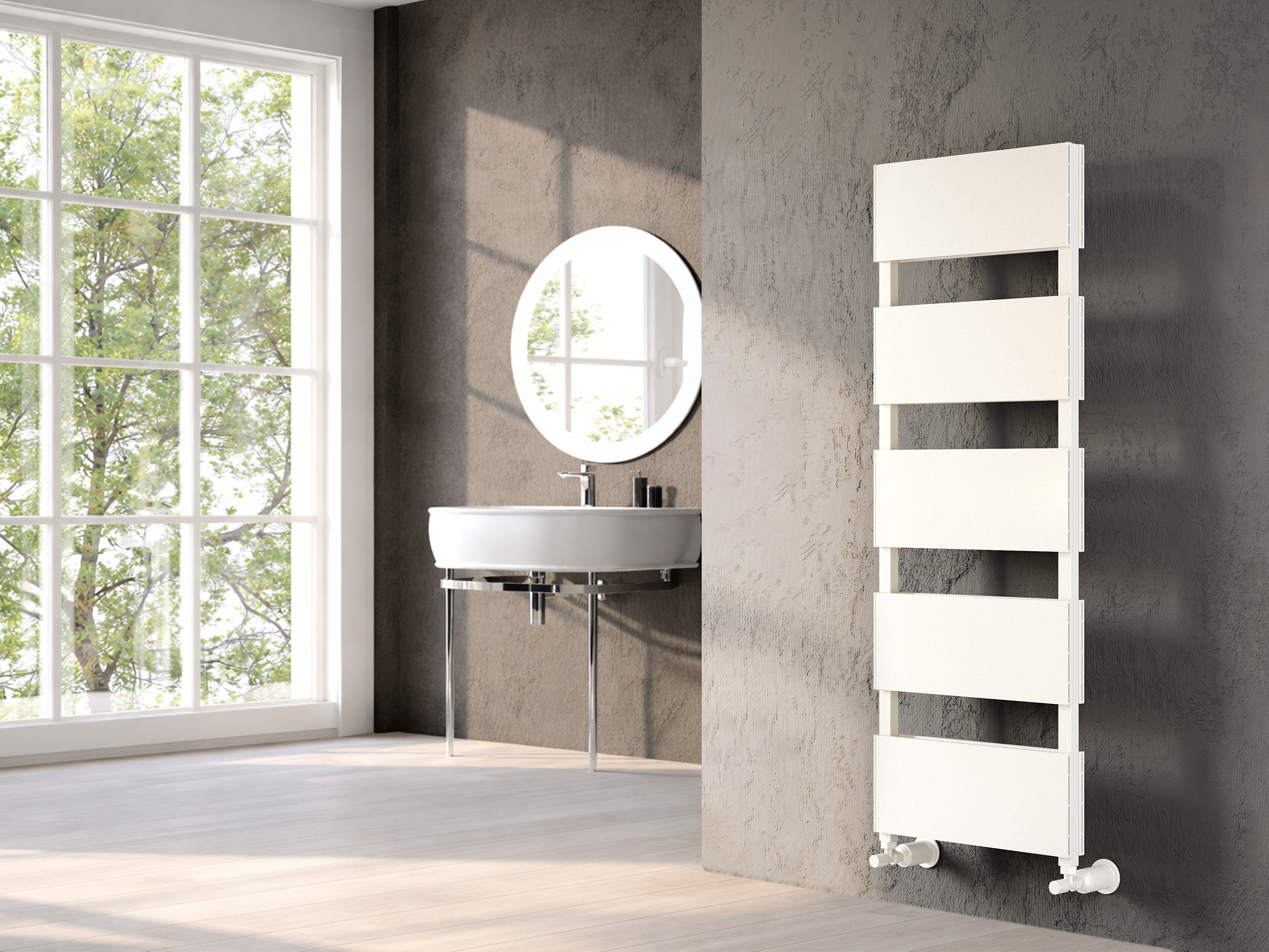 Uscător de prosoape decorativ LOJIMAX, colecția LORA DOUBLE Lățime 300 mm. Înălțime 515 mm. alb mat