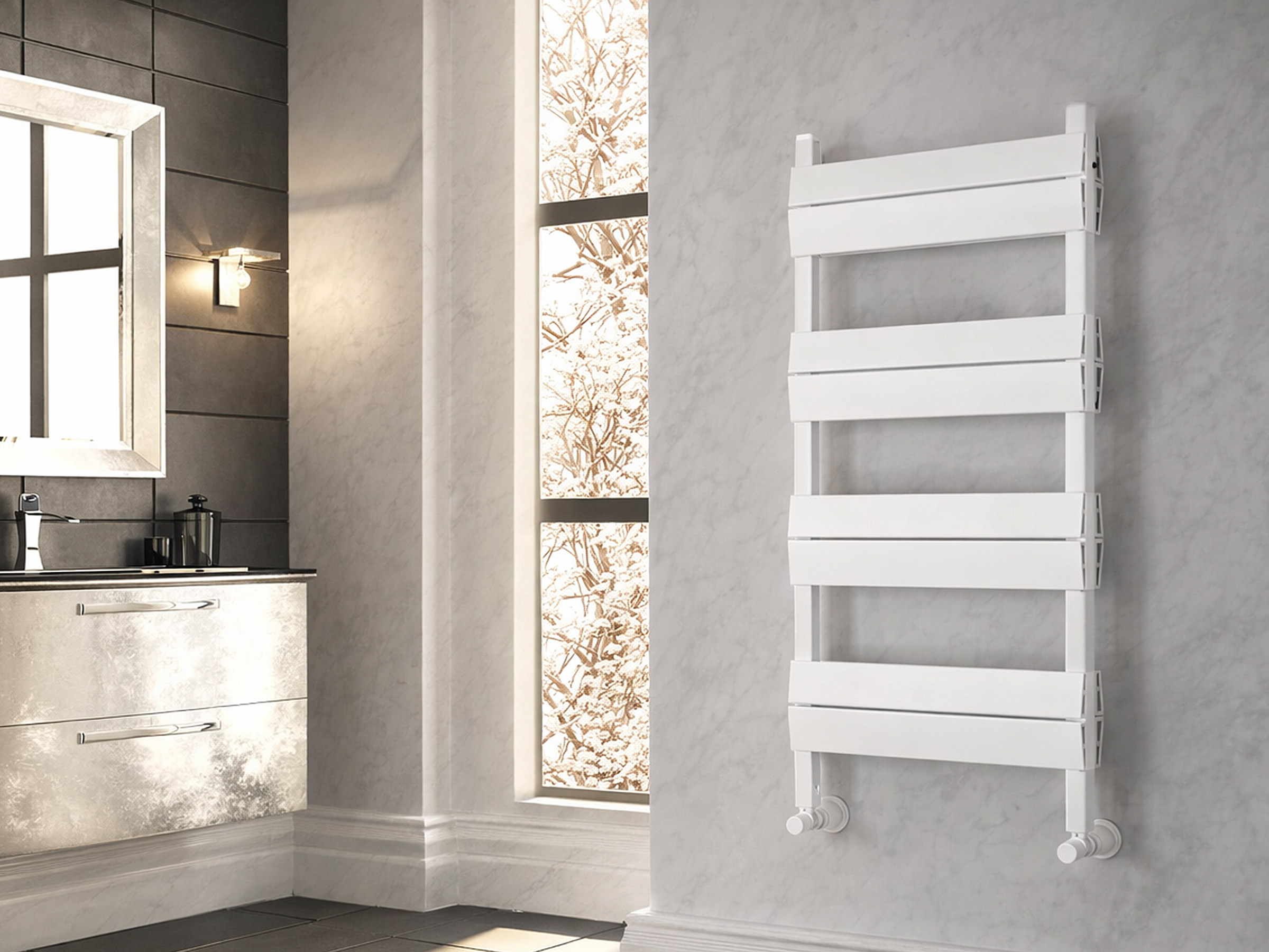 Uscător de prosoape decorativ LOJIMAX, colecția LIA DOUBLE LINE Lățime 400 mm. Înălțime 600 mm. alb mat