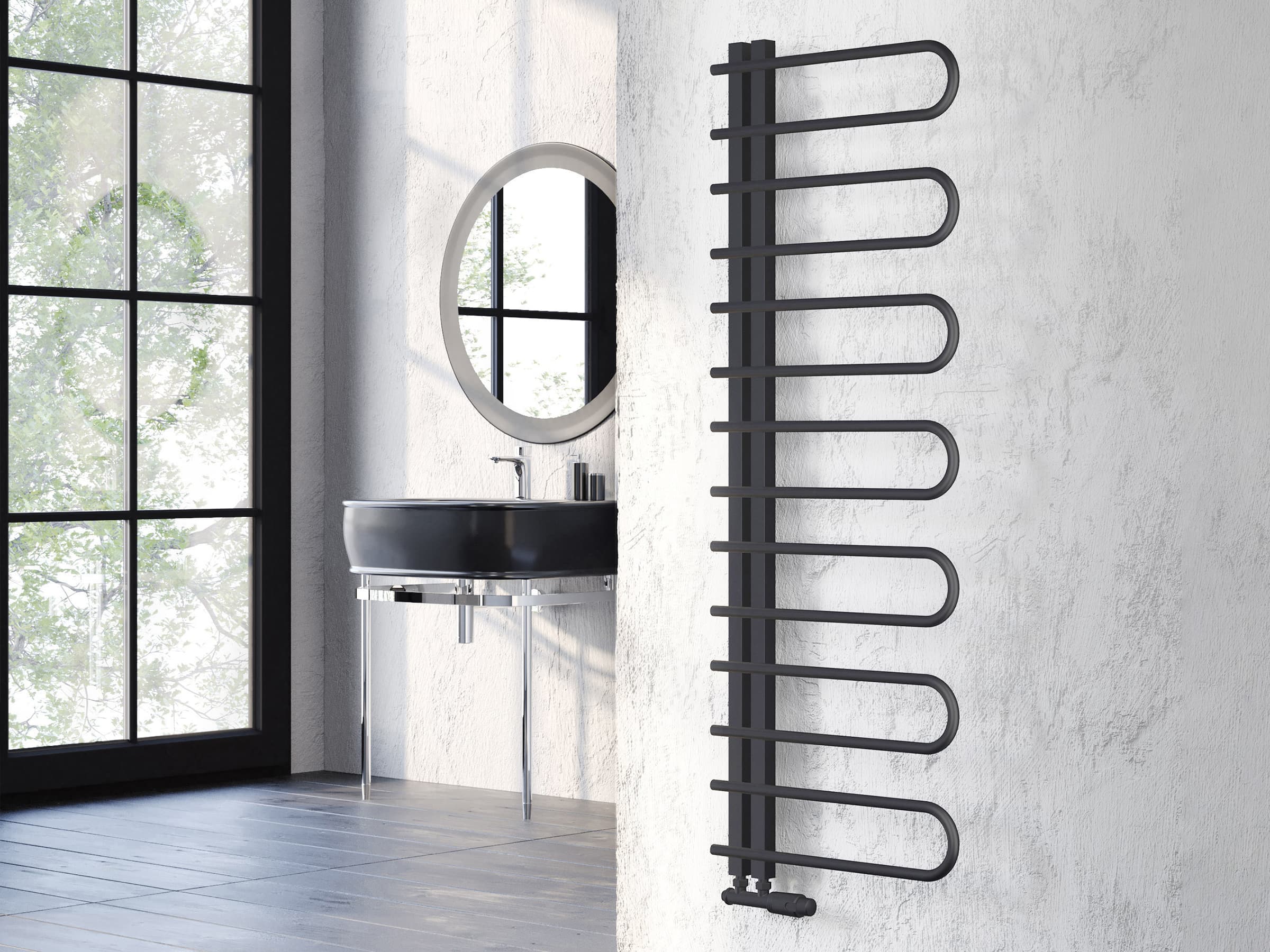 Дизайнерский полотенцесушитель LOJIMAX, коллекция CORTE Высота 400 мм. Ширина 500 мм. антрацит мат