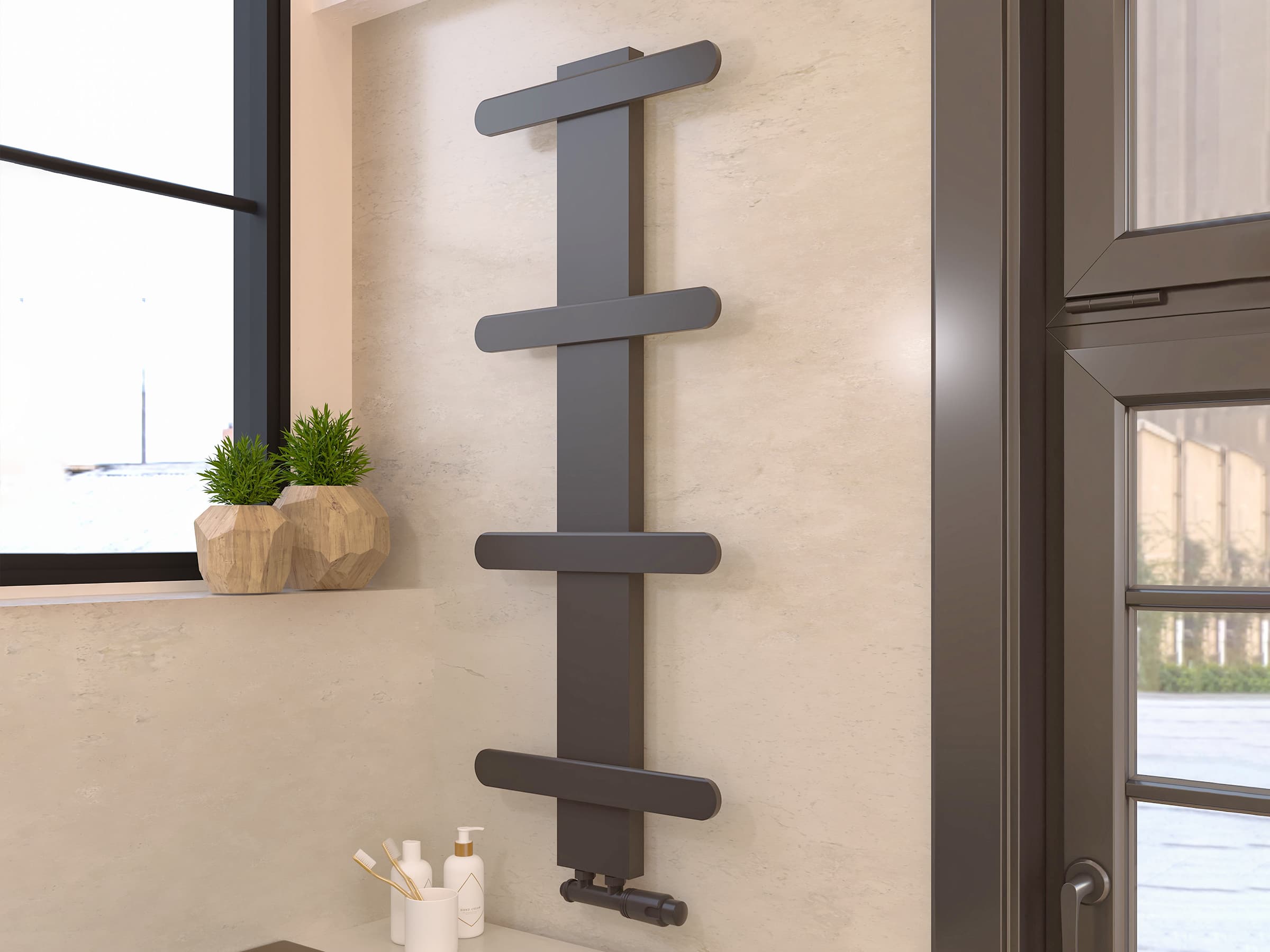 Дизайнерский полотенцесушитель LOJIMAX, коллекция BALLOSS STYLE Высота 340 мм. Ширина 400 мм. антрацит мат