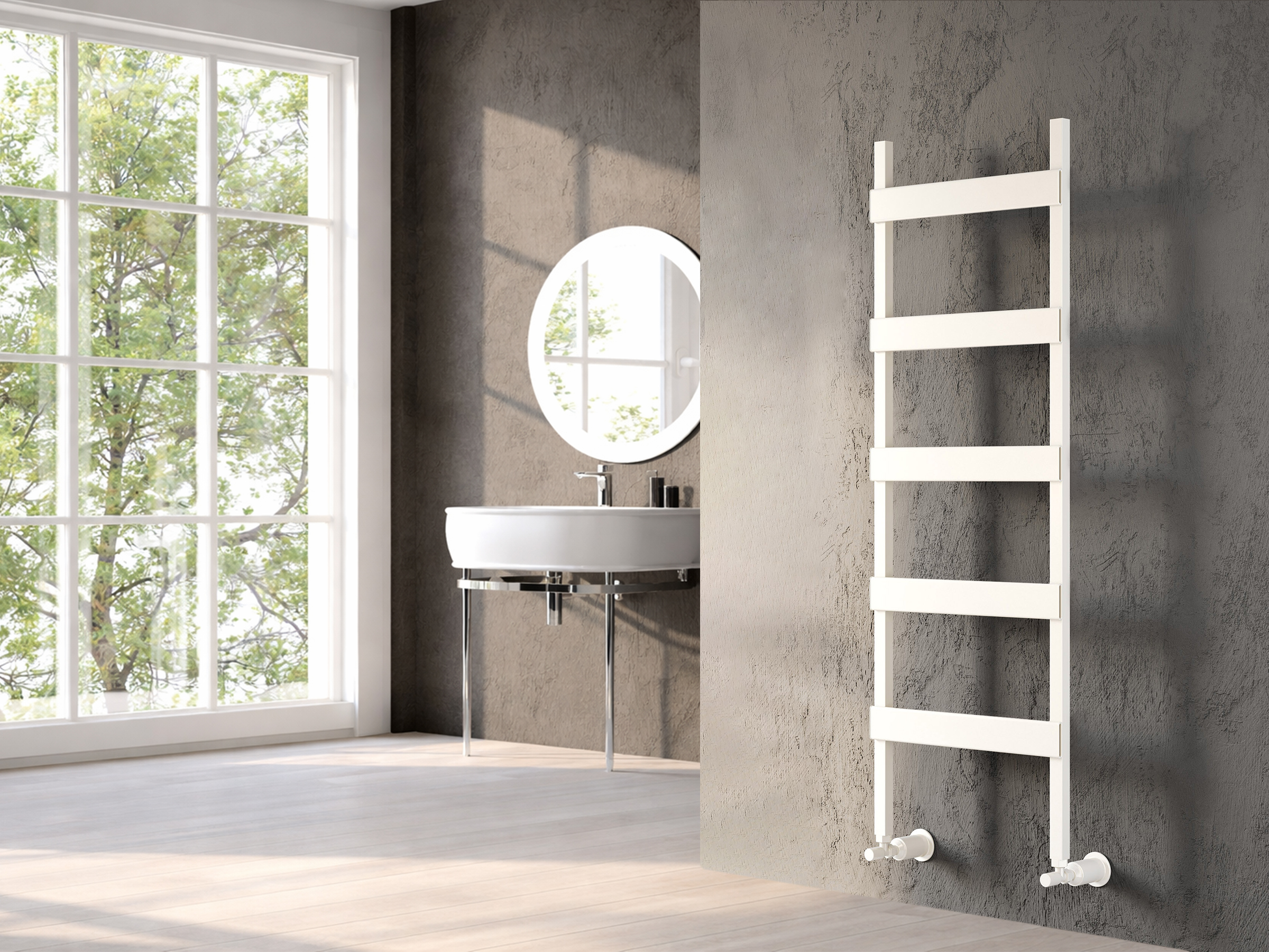 Uscător de prosoape decorativ LOJIMAX, colecția FERRINA LINE Lățime 300 mm. Înălțime 910 mm. alb mat