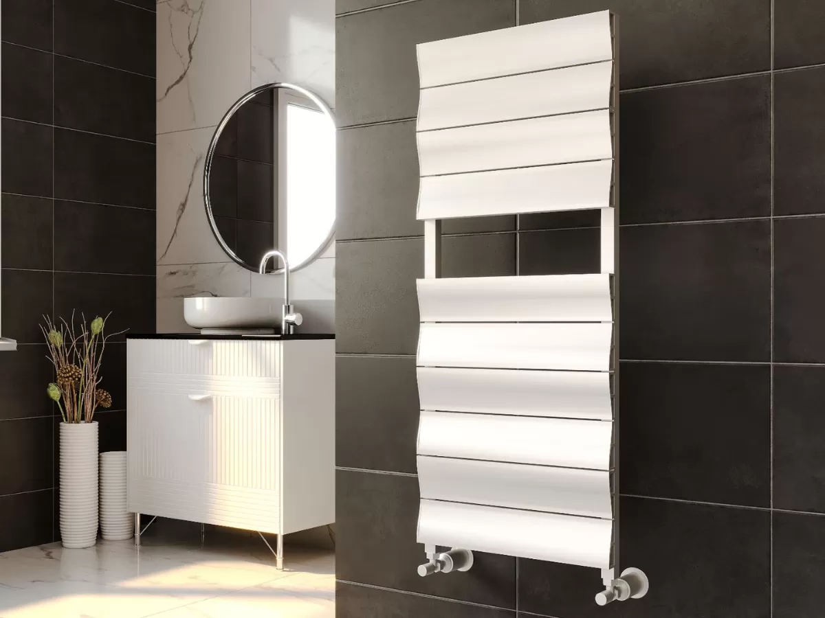 Uscător de prosoape decorativ LOJIMAX, colecția DUAL PLUS Lățime 400 mm. Înălțime 1200 mm. alb mat