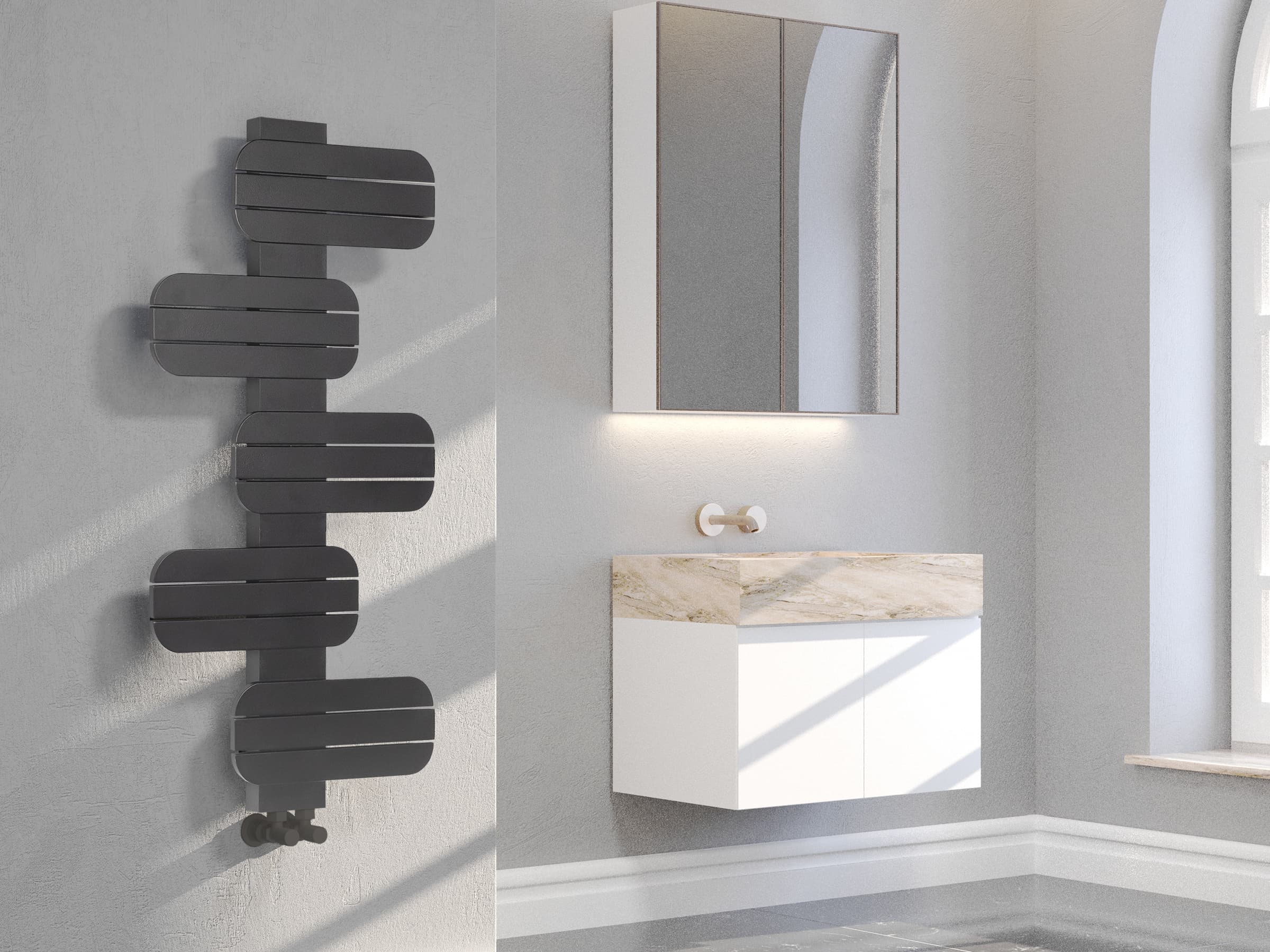 Uscător de prosoape decorativ LOJIMAX, colectia BAMITO inaltimea 452 mm. latimea 600 mm. antracit mat