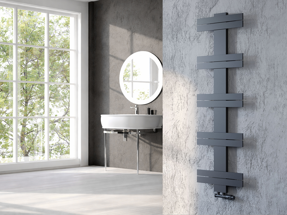 Uscător de prosoape decorativ LOJIMAX, colecția ALBATROS LINE Lățime 500 mm. Înălțime 450 mm. negru mat