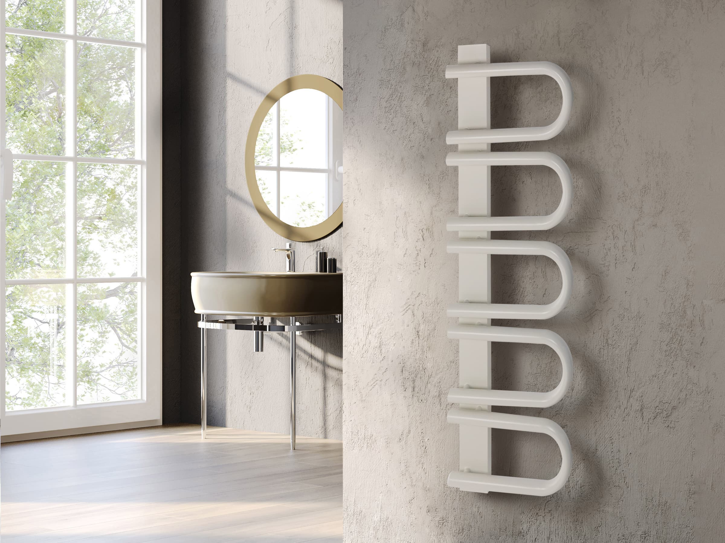 Дизайнерский полотенцесушитель LOJIMAX, коллекция PANA Высота 345 мм. Ширина 520 мм. RAL глянец Lemon