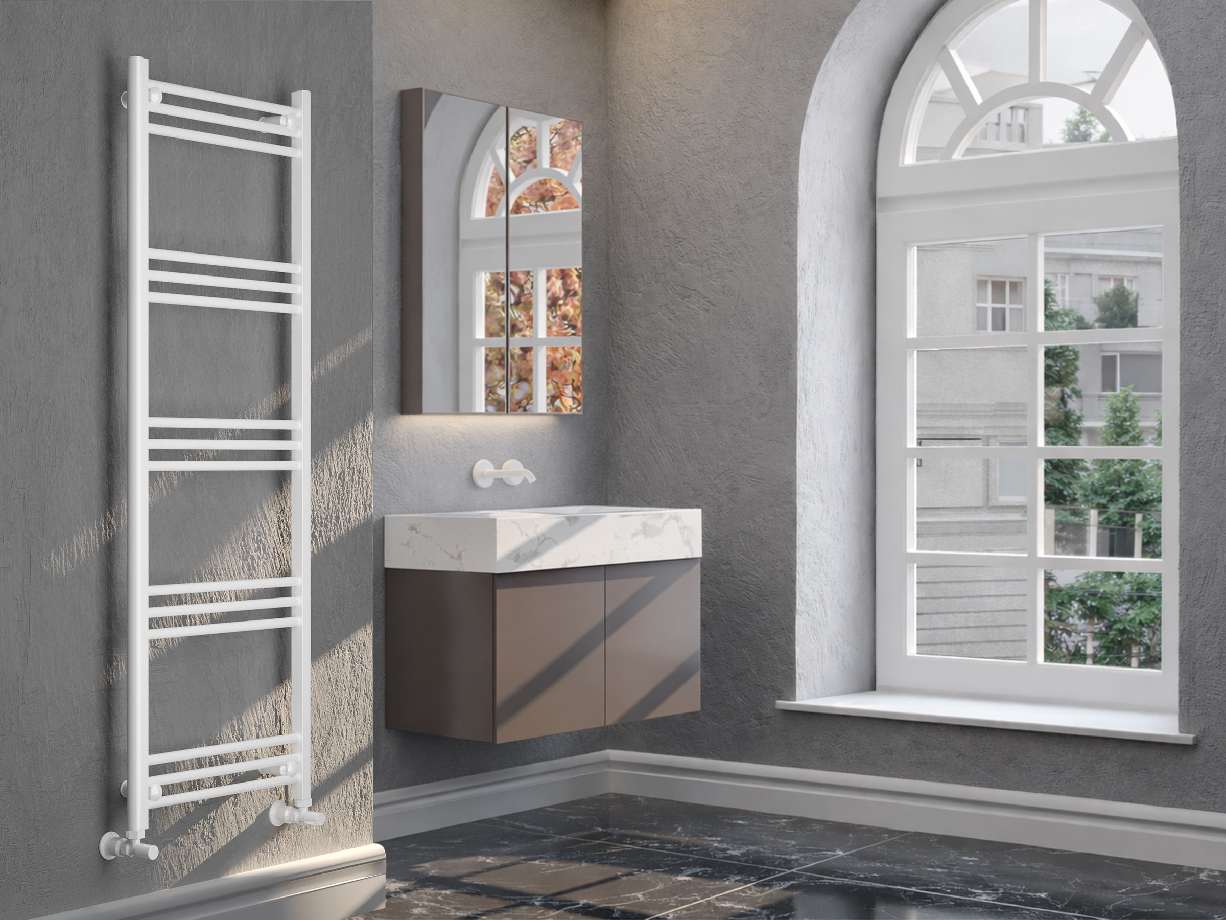 Uscător de prosoape decorativ LOJIMAX, colecția LODOS Lățime 300 mm. Înălțime 780 mm. alb mat