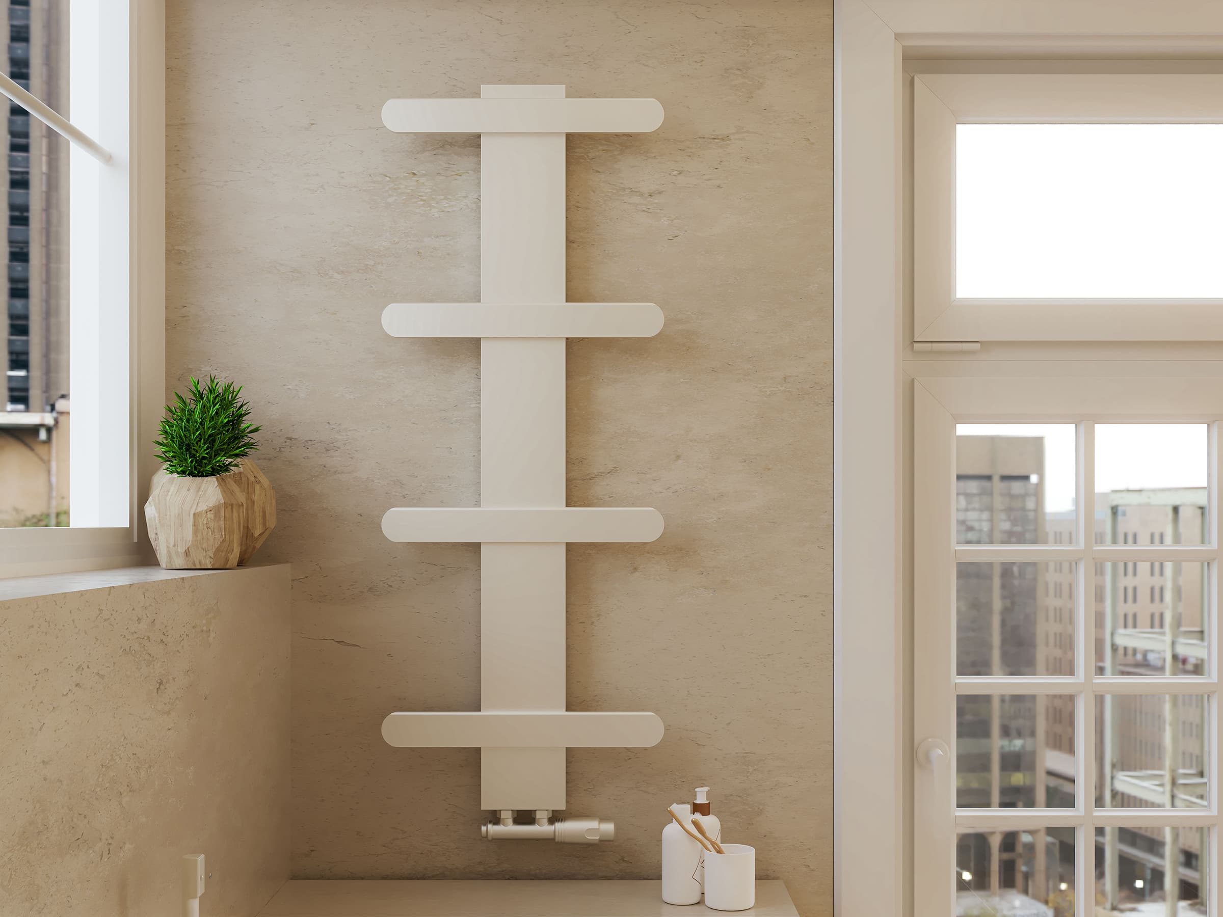 Uscător de prosoape decorativ LOJIMAX, colecția BALLOSS STYLE Lățime 340 mm. Înălțime 400 mm. alb mat