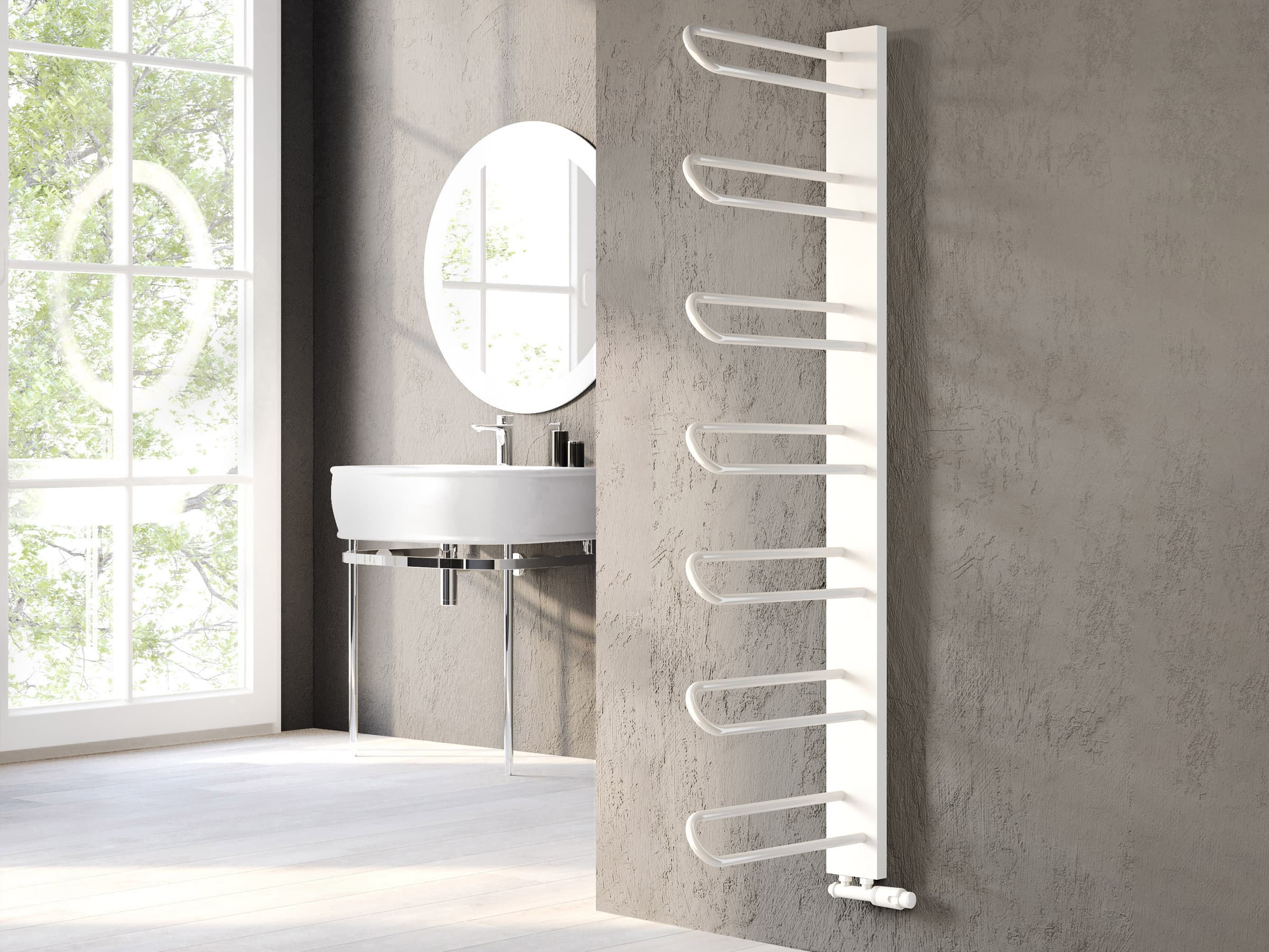 Uscător de prosoape decorativ LOJIMAX, colecția PRUSIAS Lățime 700 mm. Înălțime 400 mm. alb mat