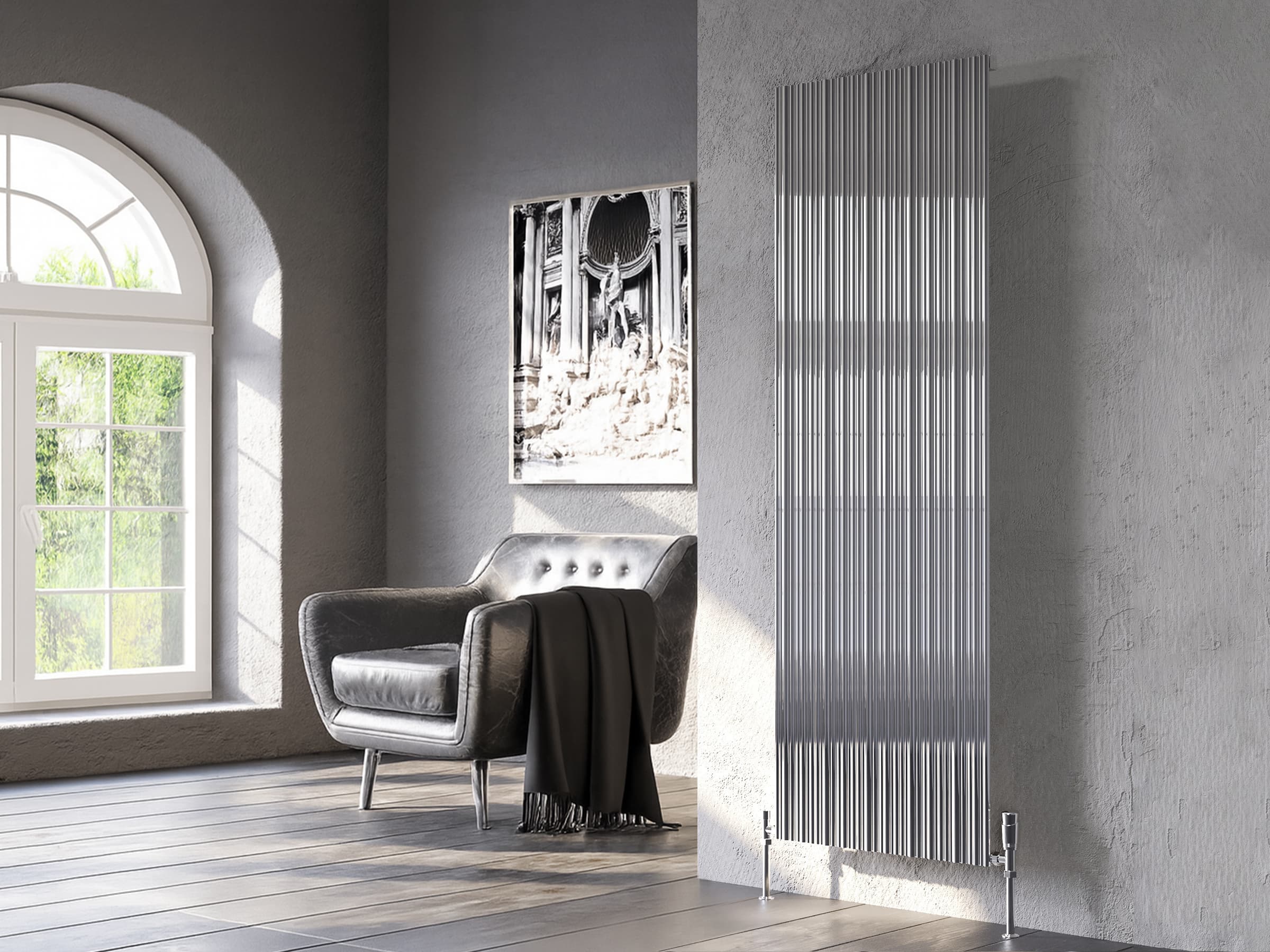 Calorifer decorativ LOJIMAX, colectia BAMBOO inaltimea 300 mm. latimea 239 mm. CHROME ANODISING