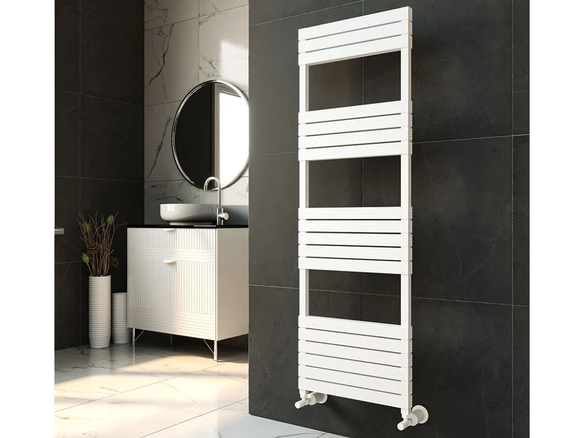 Uscător de prosoape decorativ LOJIMAX, colecția ELEGANT PLUS Lățime 300 mm. Înălțime 790 mm. alb mat