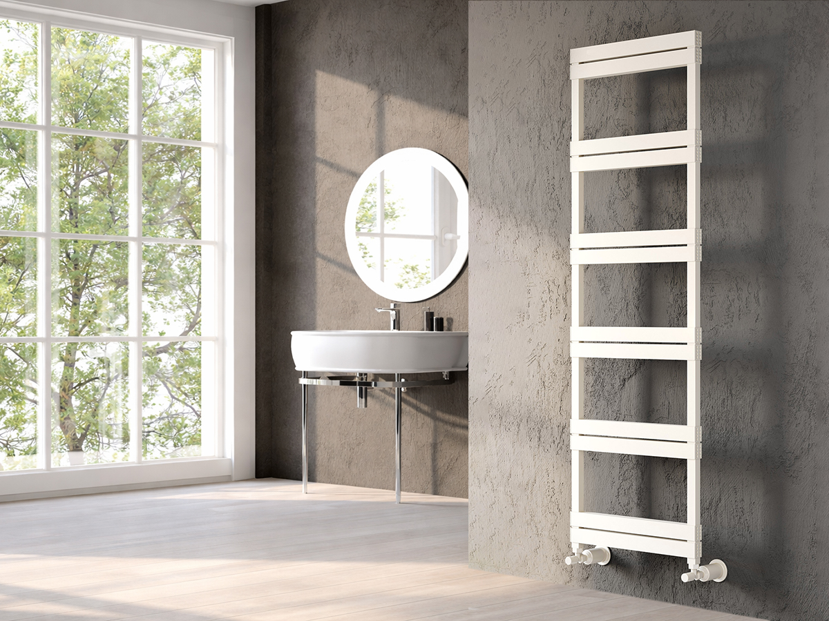 Uscător de prosoape decorativ LOJIMAX, colecția ELEGANT LINE Lățime 300 mm. Înălțime 800 mm. alb mat