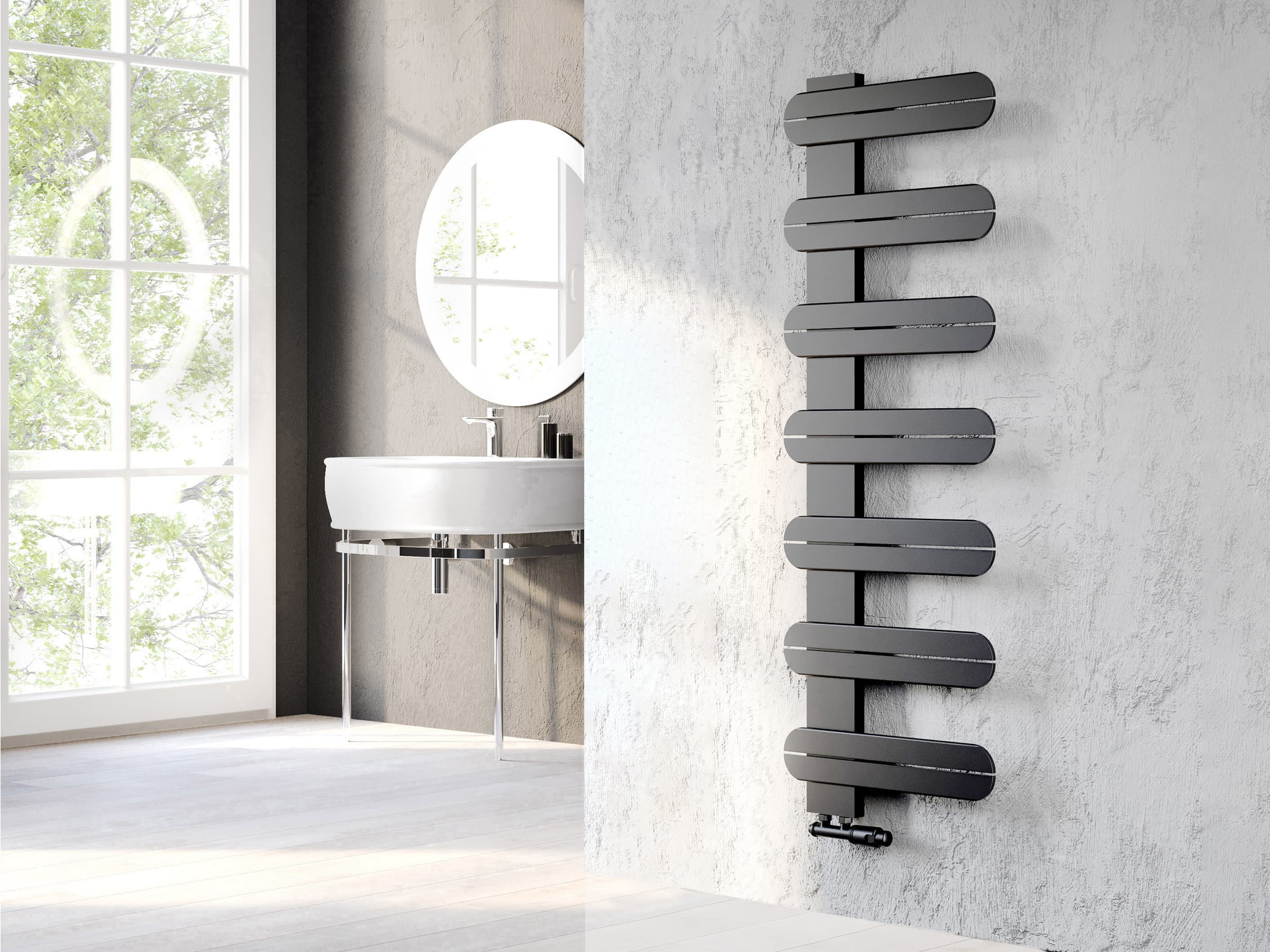 Дизайнерский полотенцесушитель LOJIMAX, коллекция LINEA Высота 195 мм. Ширина 400 мм. антрацит мат